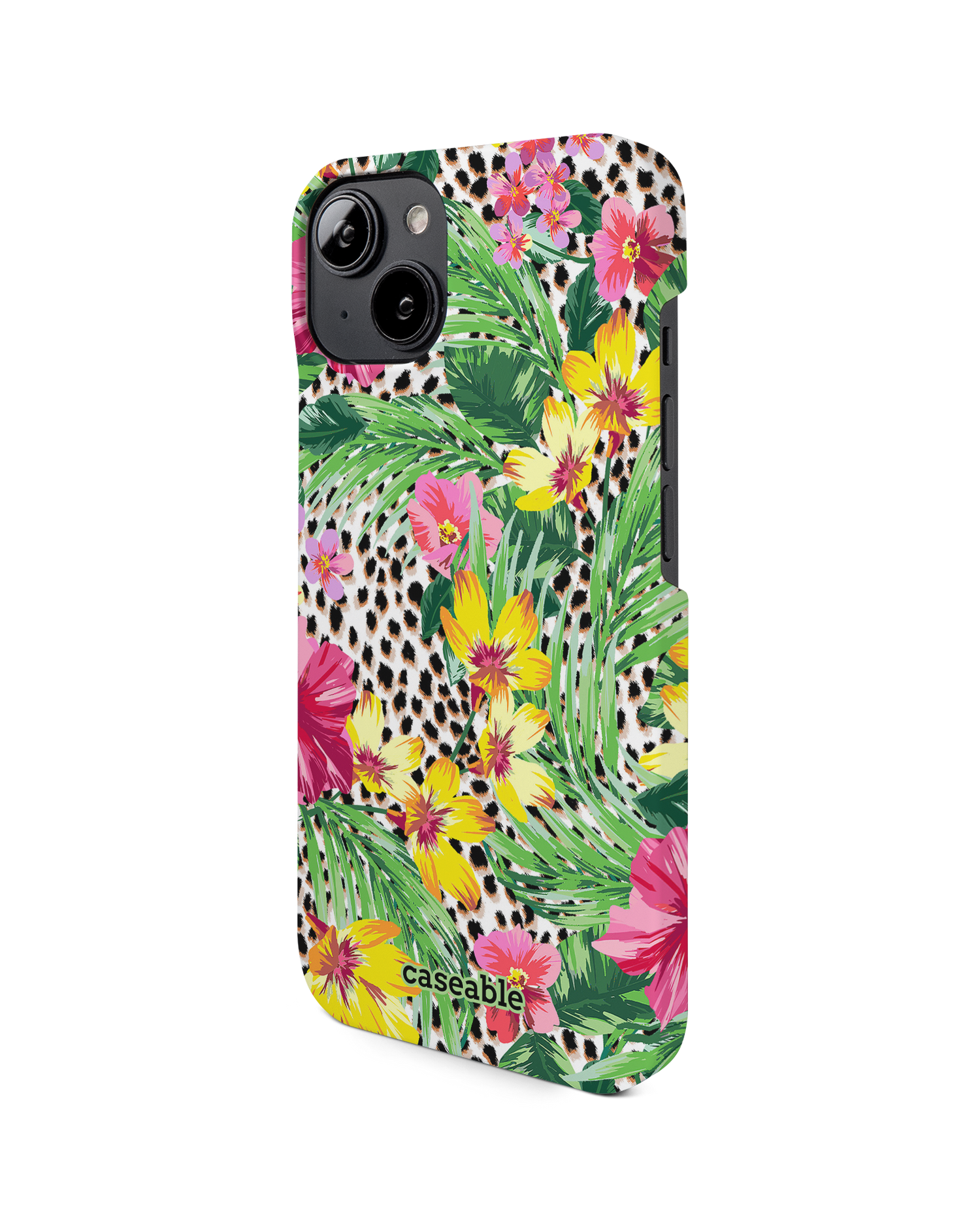 Tropical Cheetah Hard Shell Phone Case for Apple iPhone 14: View from the right side