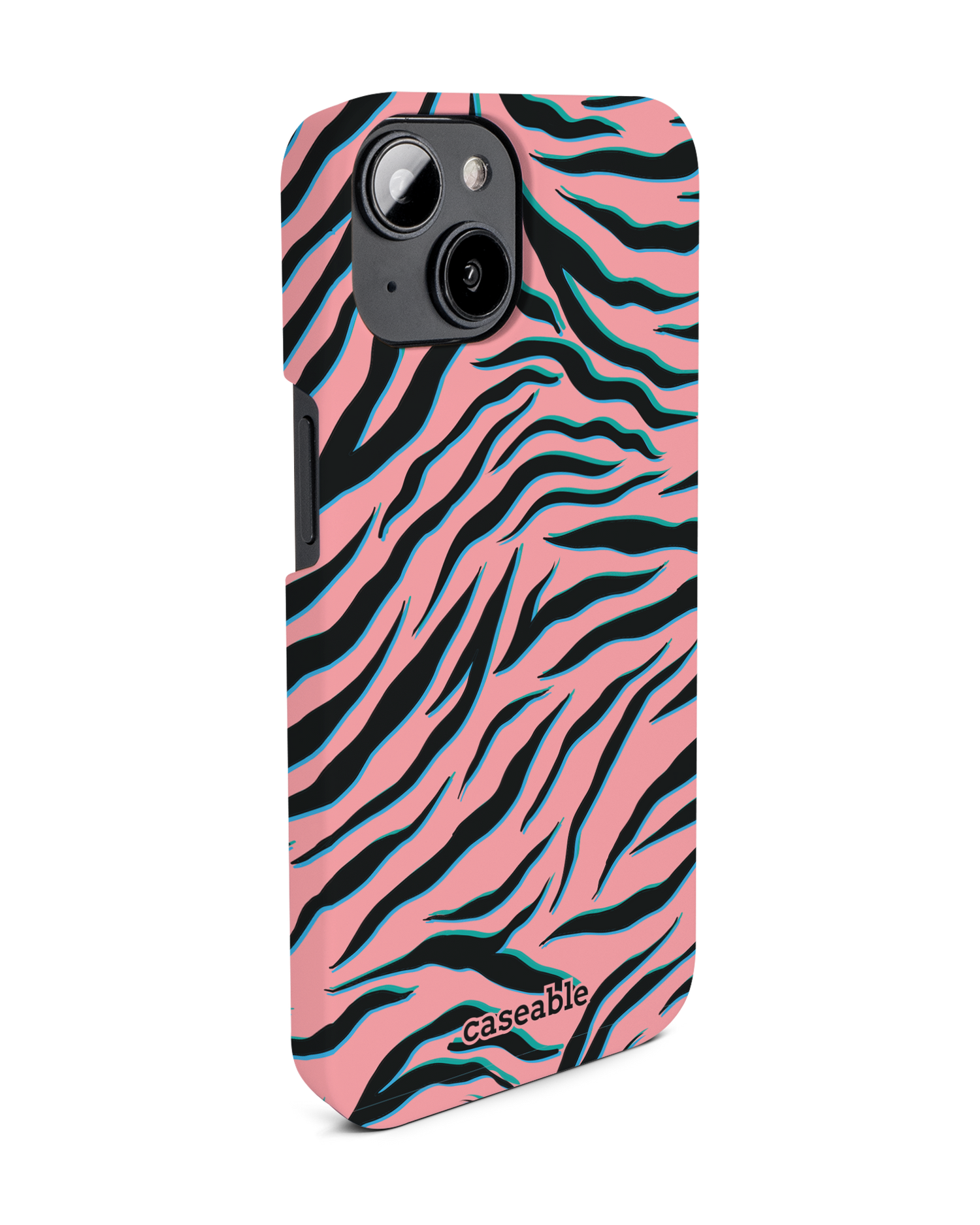 Pink Zebra Hard Shell Phone Case for Apple iPhone 14: View from the left side
