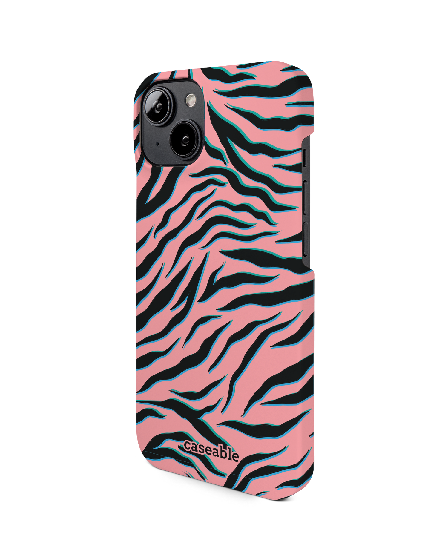 Pink Zebra Hard Shell Phone Case for Apple iPhone 14: View from the right side