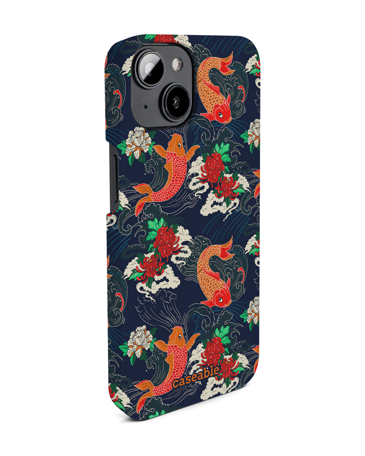 Repeating Koi Hard Shell Phone Case for Apple iPhone 14: View from the left side