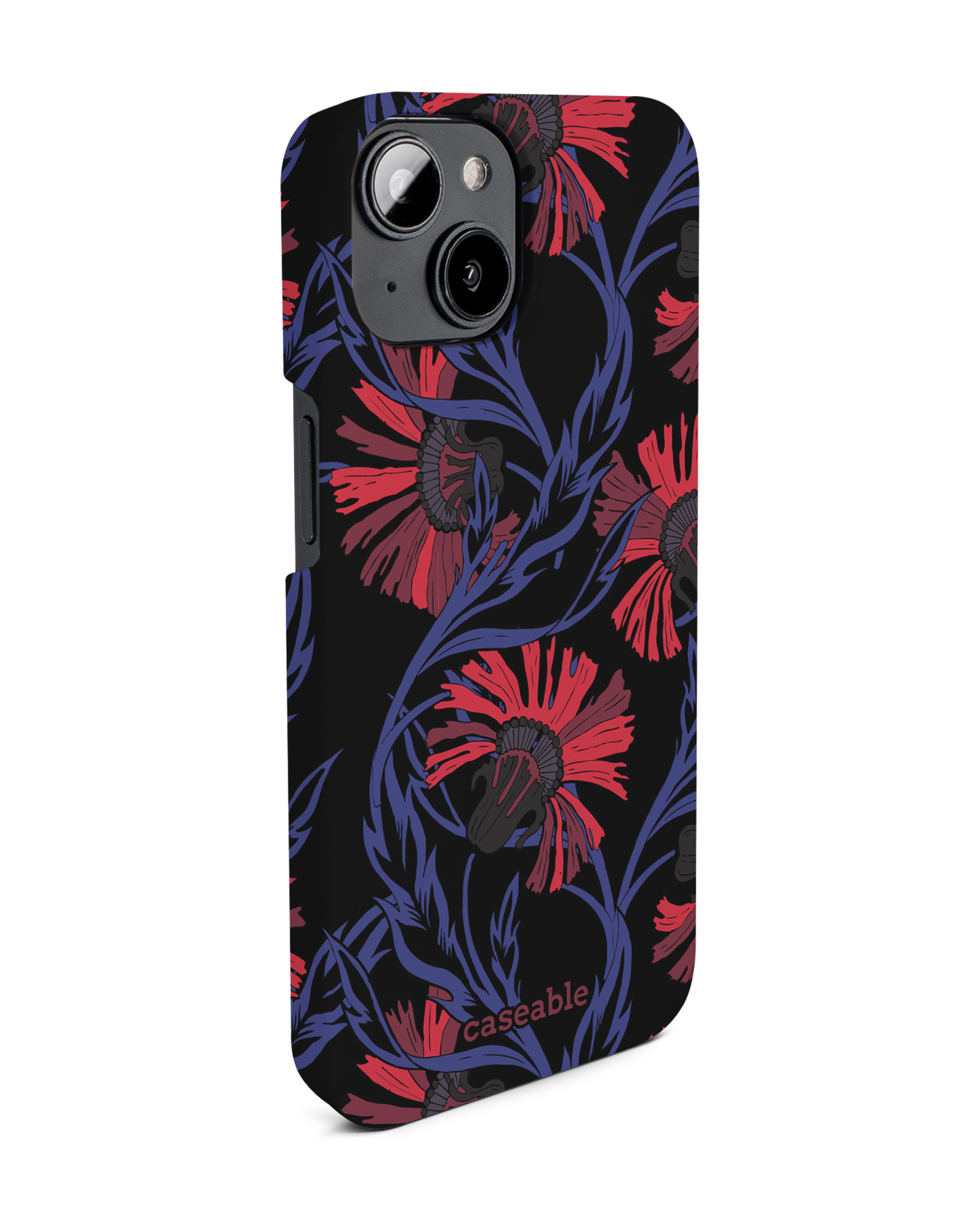 Midnight Floral Hard Shell Phone Case for Apple iPhone 14: View from the left side