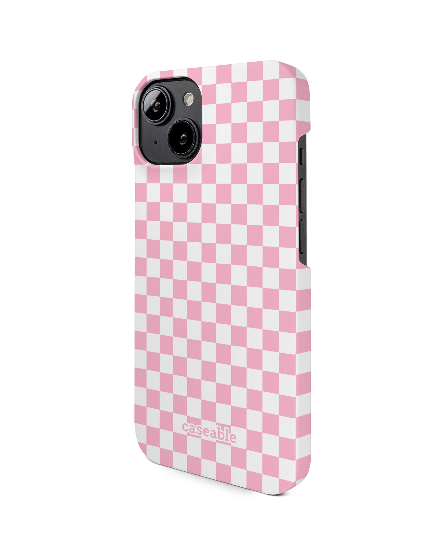 Pink Checkerboard Hard Shell Phone Case for Apple iPhone 14: View from the right side