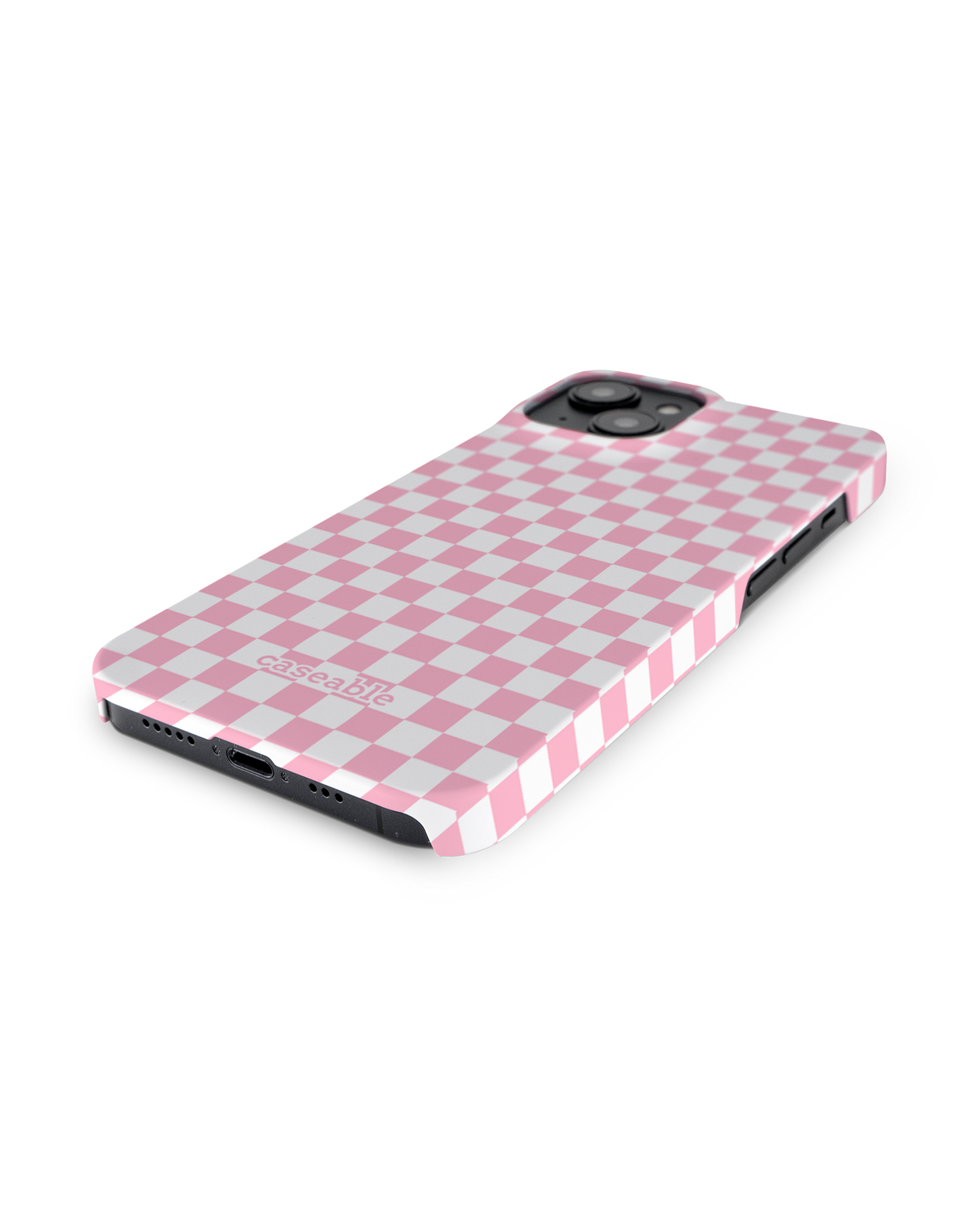 Pink Checkerboard Hard Shell Phone Case for Apple iPhone 14: Lying