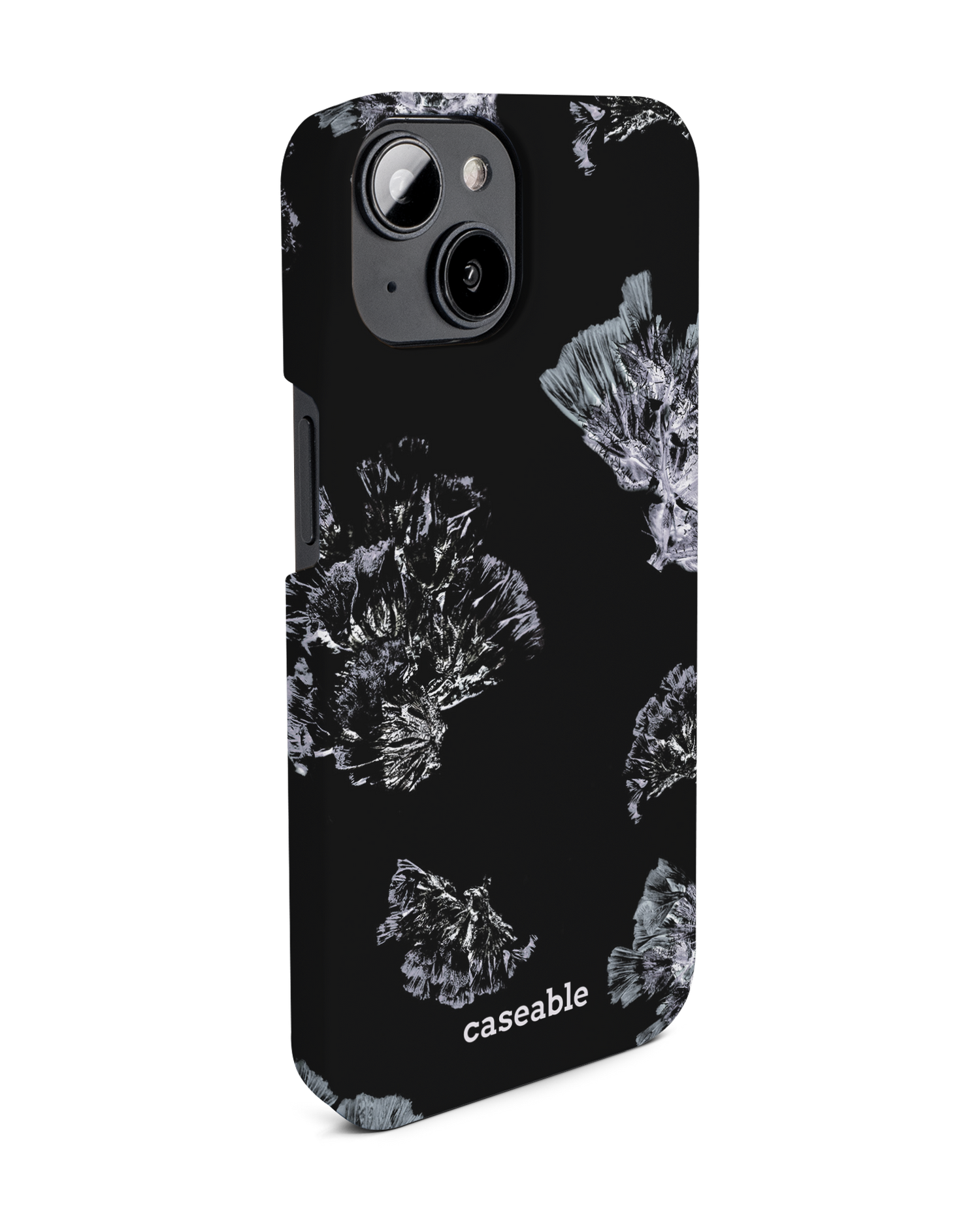Silver Petals Hard Shell Phone Case for Apple iPhone 14: View from the left side