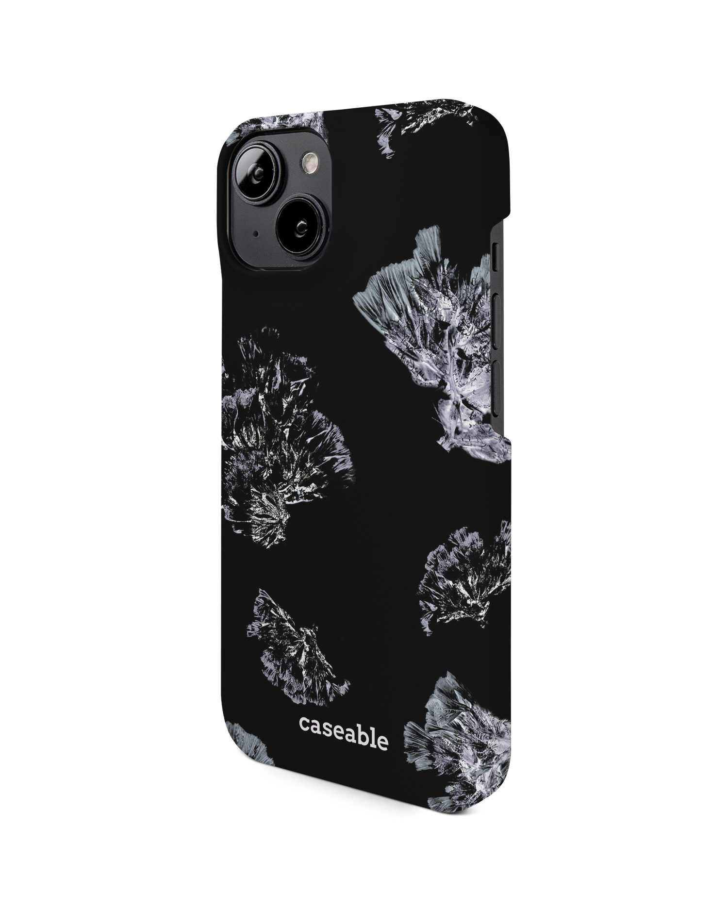 Silver Petals Hard Shell Phone Case for Apple iPhone 14: View from the right side