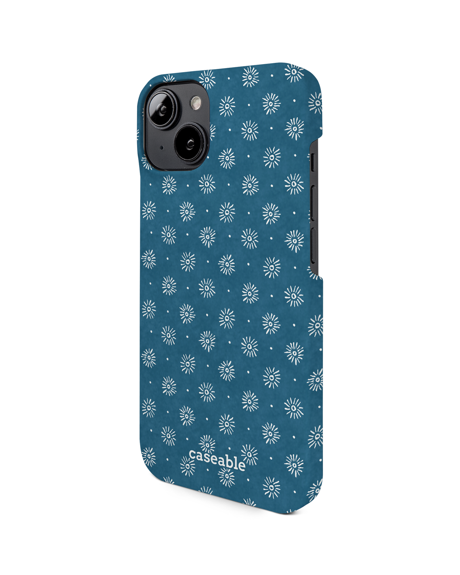 Indigo Sun Pattern Hard Shell Phone Case for Apple iPhone 14: View from the right side