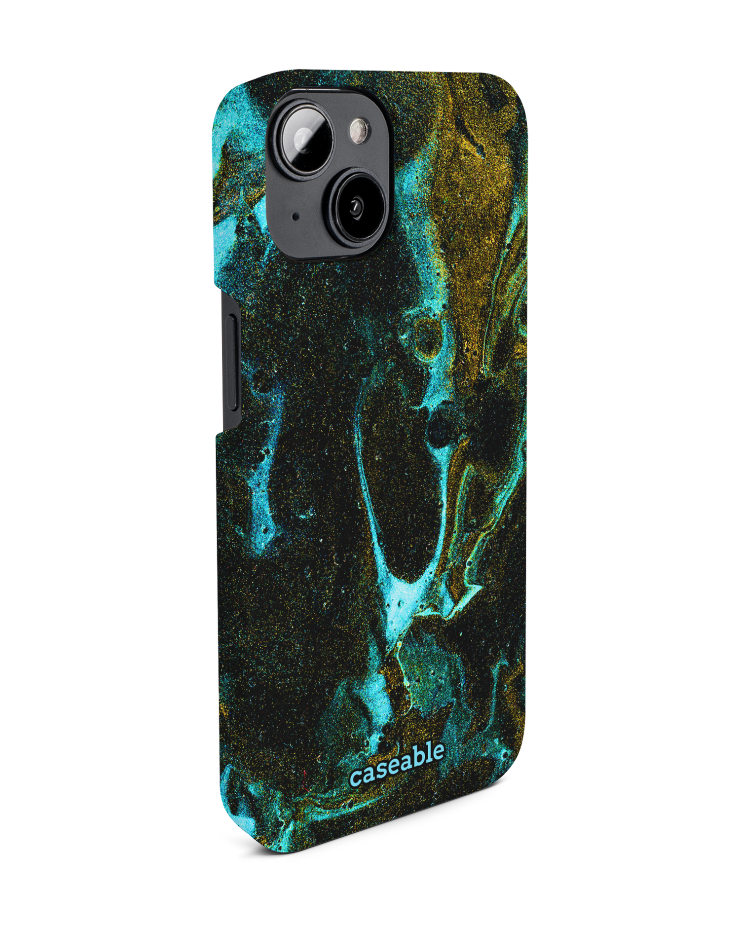 Mint Gold Marble Sparkle Hard Shell Phone Case for Apple iPhone 14: View from the left side