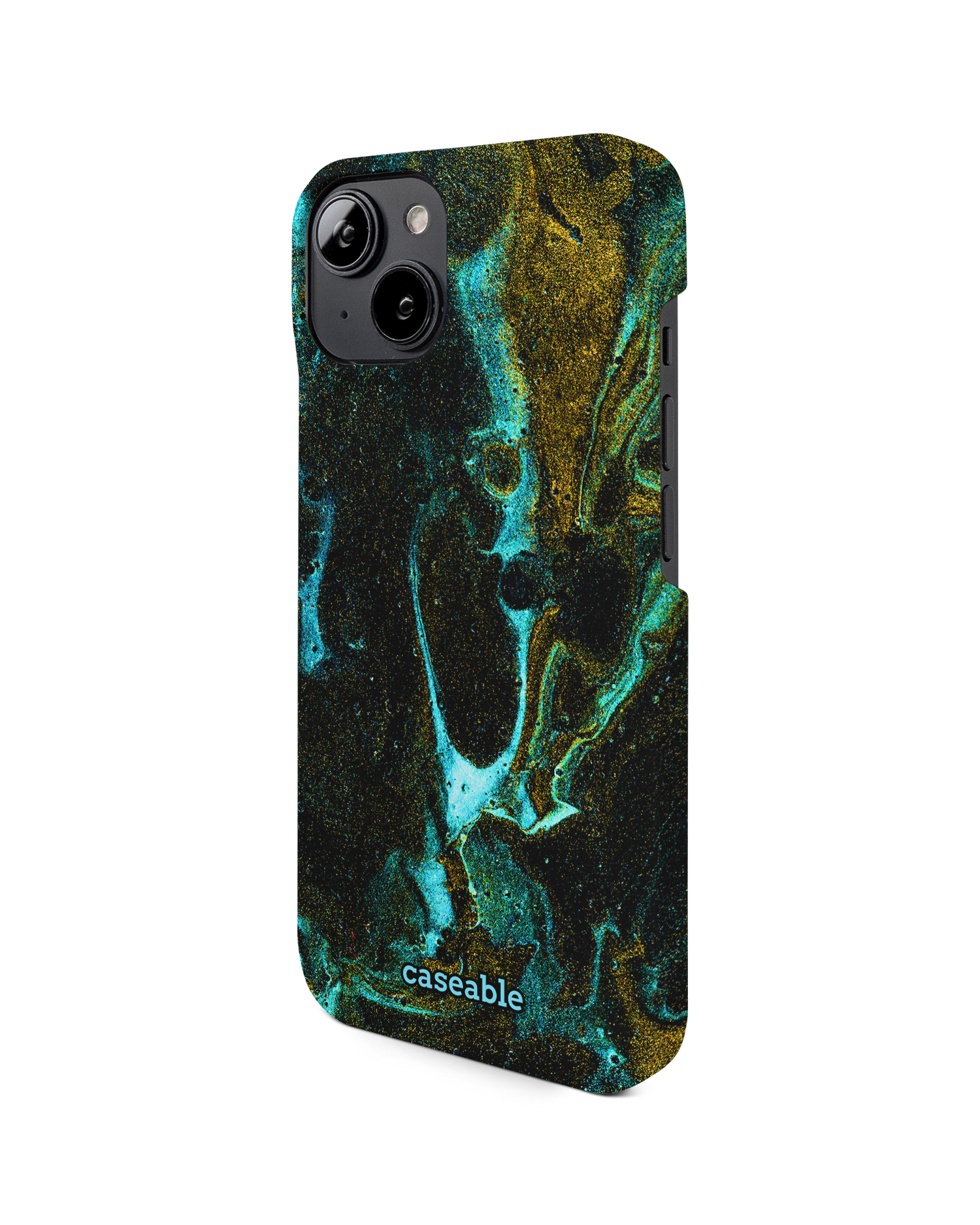 Mint Gold Marble Sparkle Hard Shell Phone Case for Apple iPhone 14: View from the right side