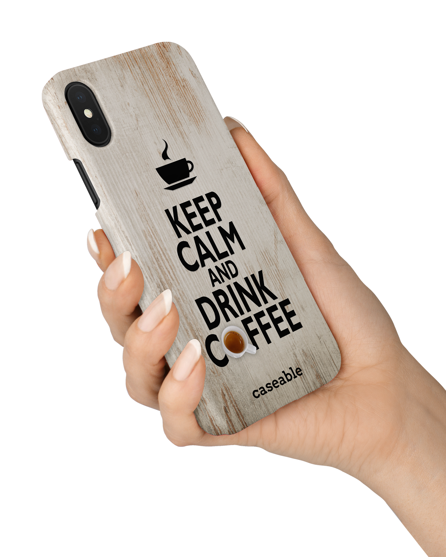 Drink Coffee Hard Shell Phone Case Apple iPhone X, Apple iPhone XS held in hand