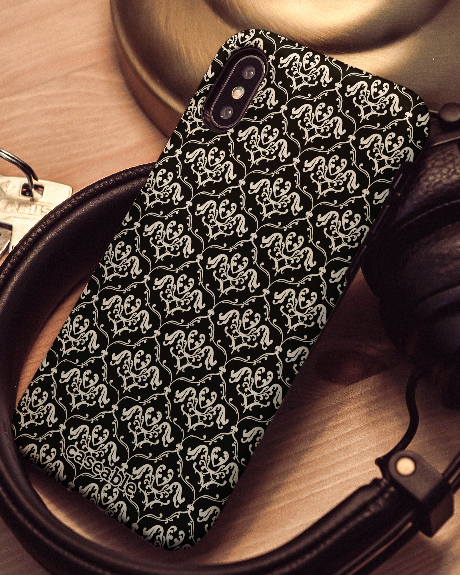 Black French Lillies Hard Shell Phone Case Apple iPhone X, Apple iPhone XS: Mood Shot
