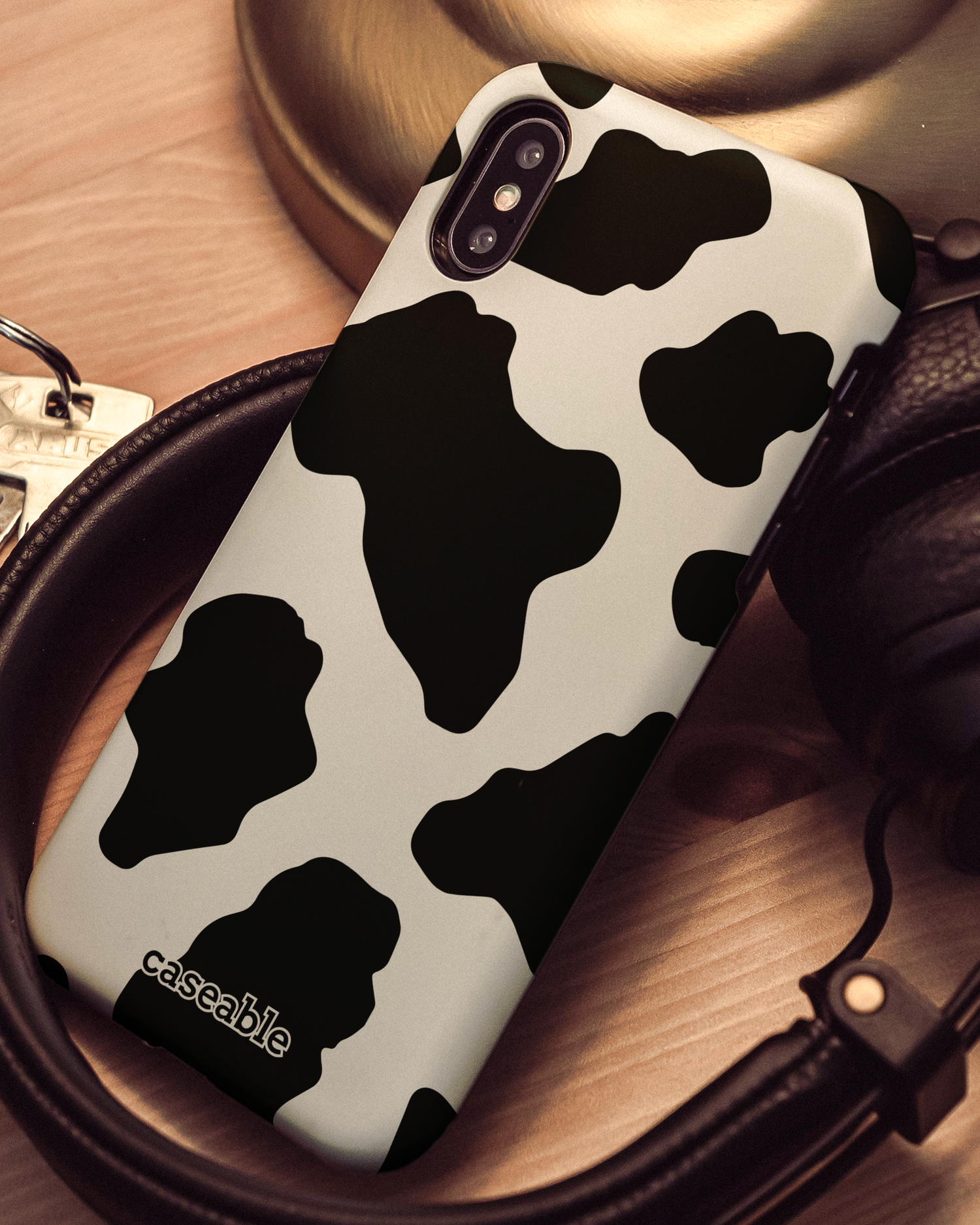 Cow Print 2 Hard Shell Phone Case Apple iPhone X, Apple iPhone XS: Mood Shot