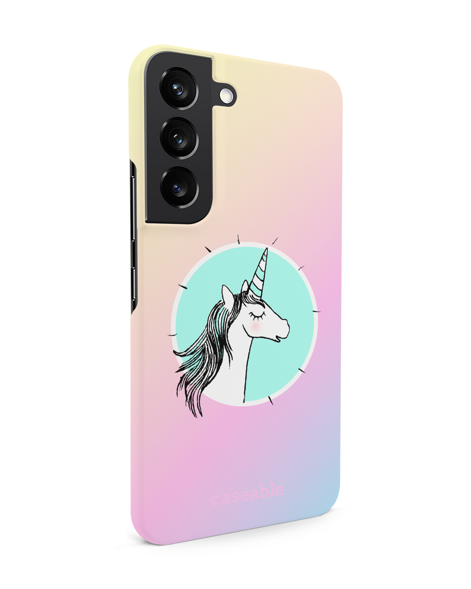 Happiness Unicorn Hard Shell Phone Case Samsung Galaxy S22 5G: View from the left side