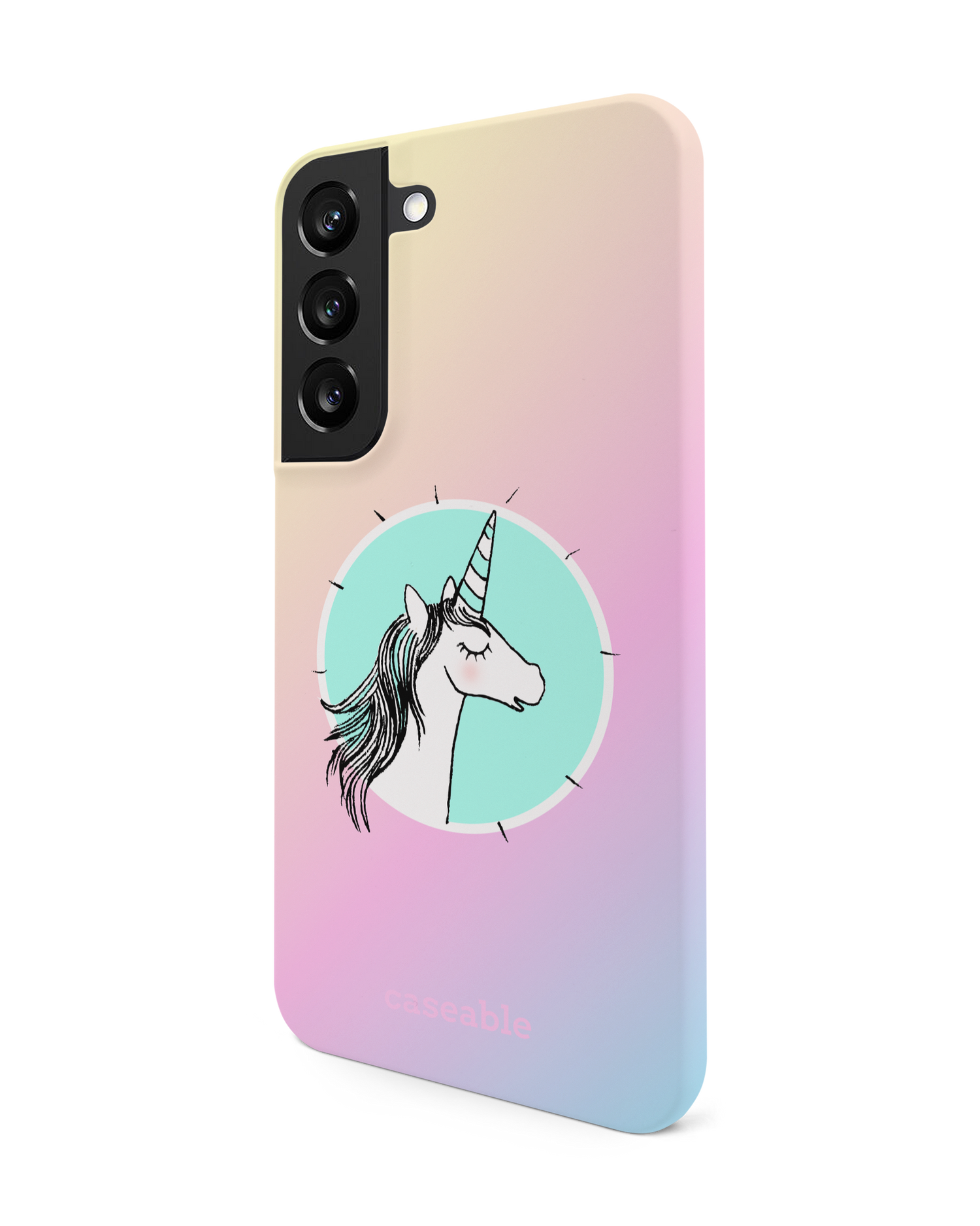 Happiness Unicorn Hard Shell Phone Case Samsung Galaxy S22 5G: View from the right side