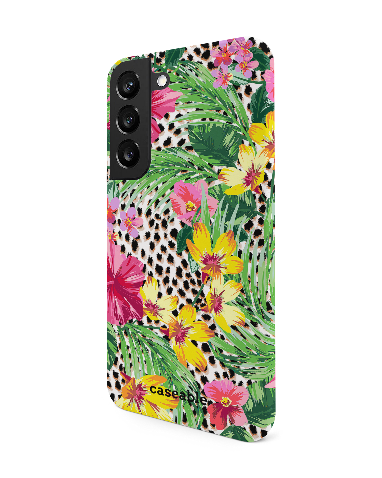 Tropical Cheetah Hard Shell Phone Case Samsung Galaxy S22 5G: View from the right side
