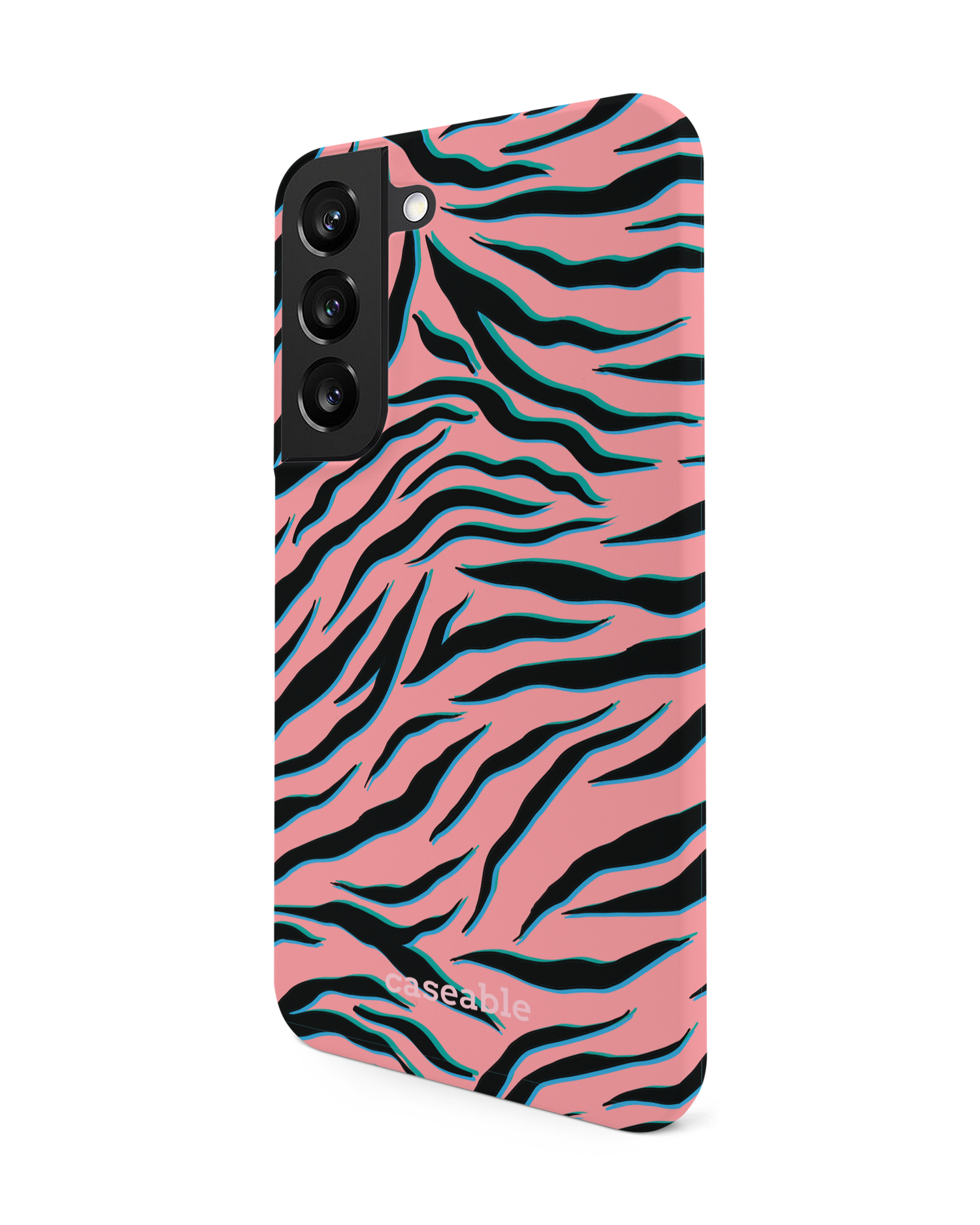 Pink Zebra Hard Shell Phone Case Samsung Galaxy S22 5G: View from the right side