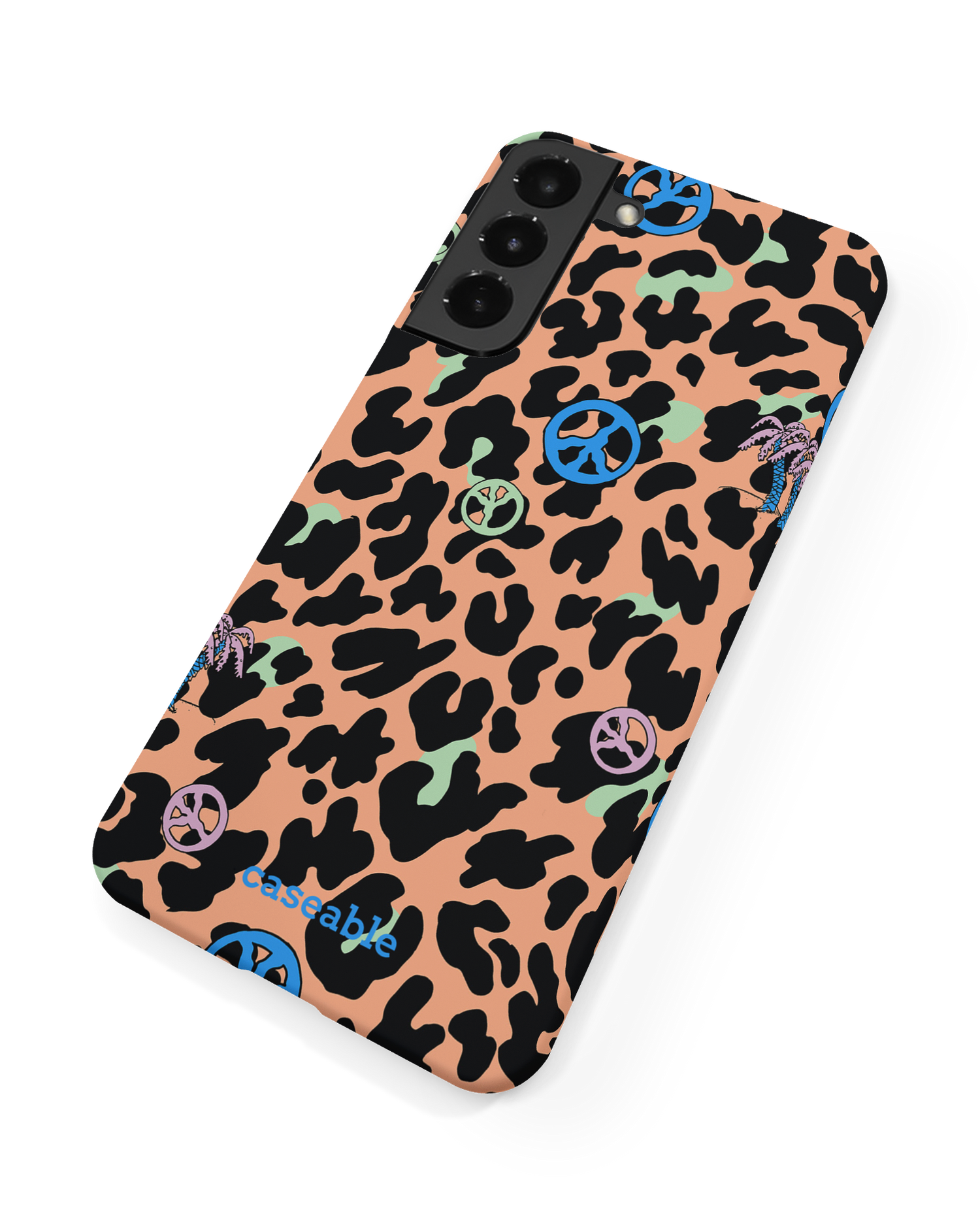 Leopard Peace Palms Hard Shell Phone Case Samsung Galaxy S22 5G: Back View