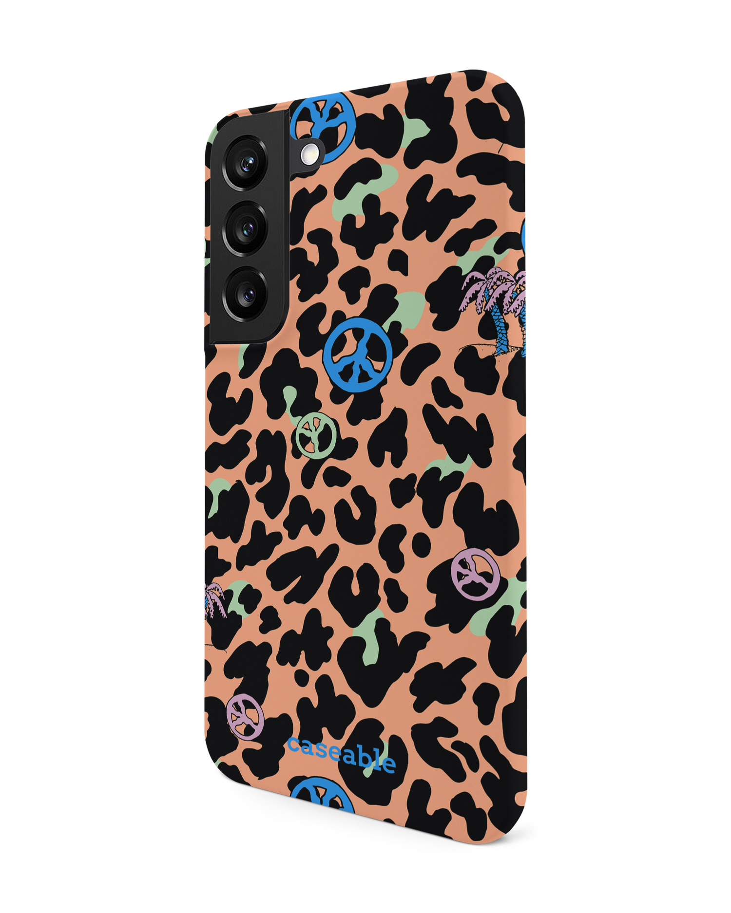 Leopard Peace Palms Hard Shell Phone Case Samsung Galaxy S22 5G: View from the right side