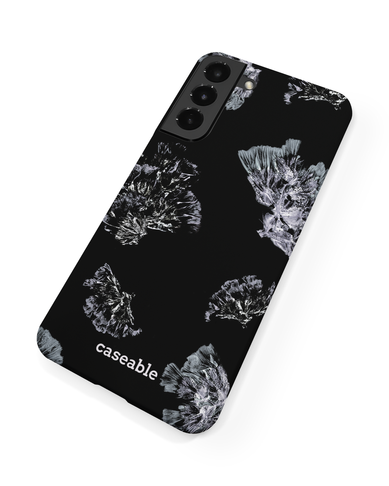 Silver Petals Hard Shell Phone Case Samsung Galaxy S22 5G: Back View