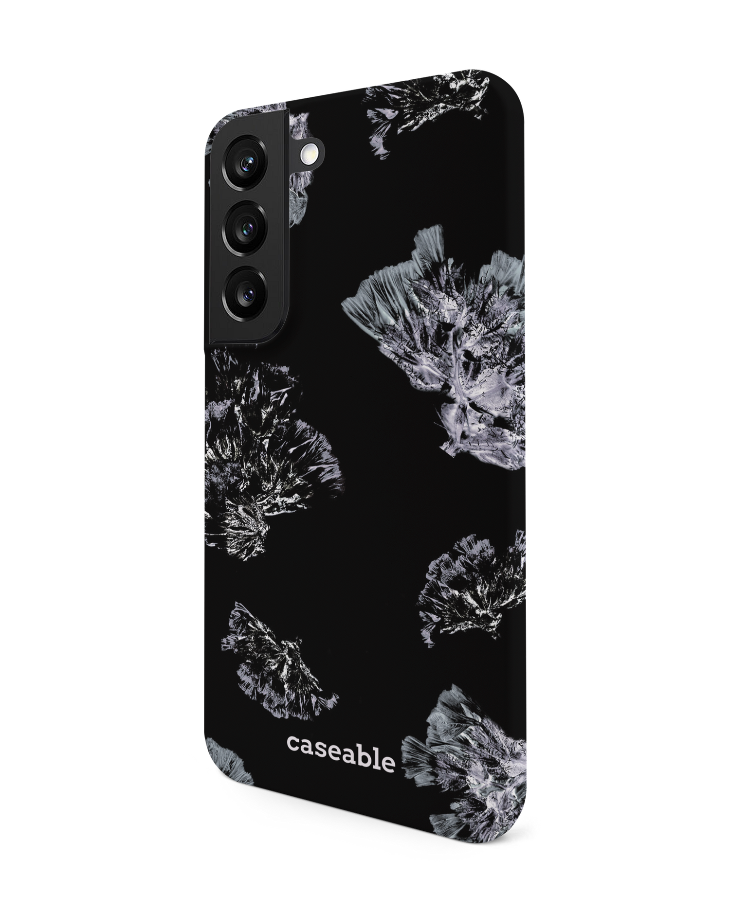 Silver Petals Hard Shell Phone Case Samsung Galaxy S22 5G: View from the right side