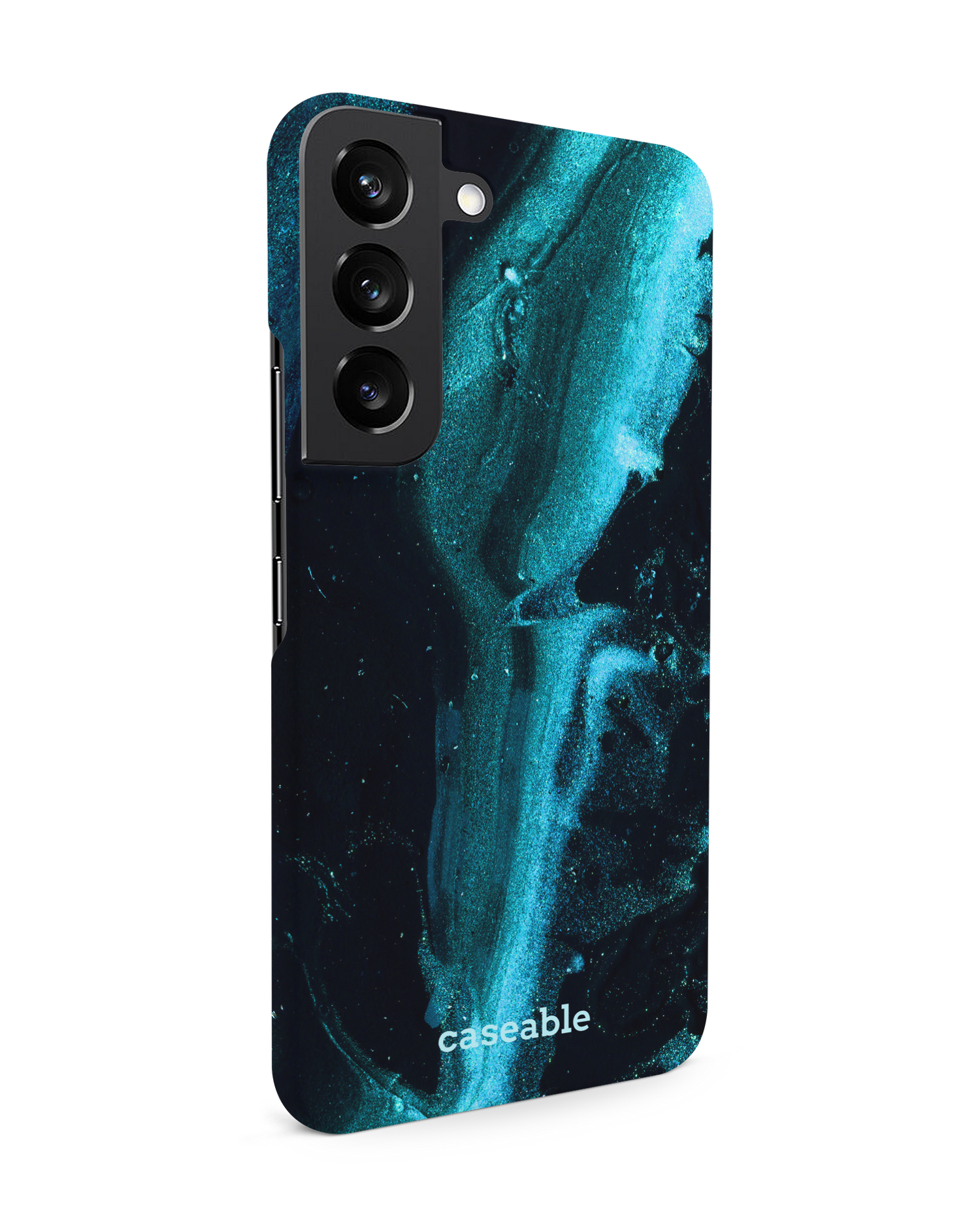 Deep Turquoise Sparkle Hard Shell Phone Case Samsung Galaxy S22 5G: View from the left side