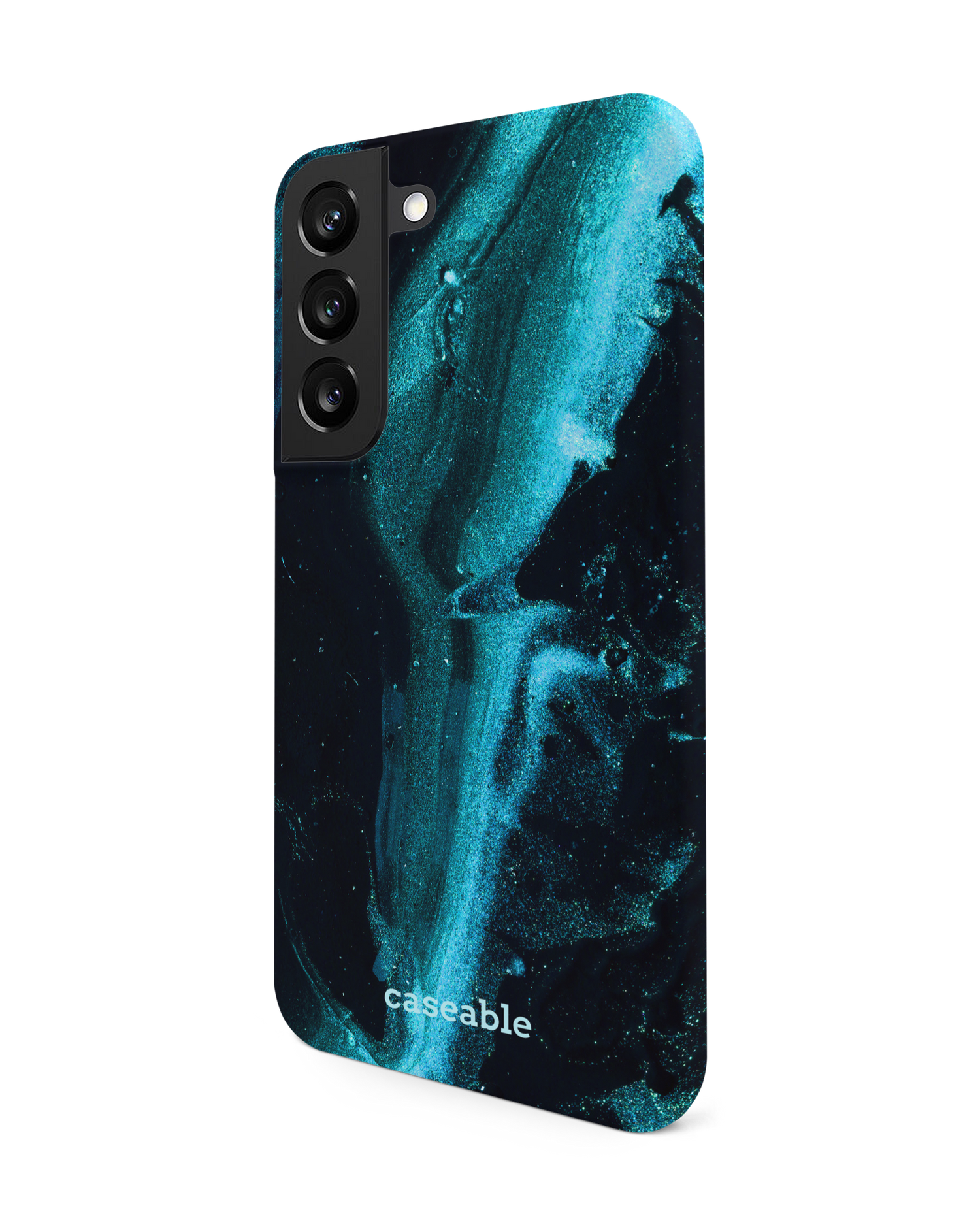 Deep Turquoise Sparkle Hard Shell Phone Case Samsung Galaxy S22 5G: View from the right side