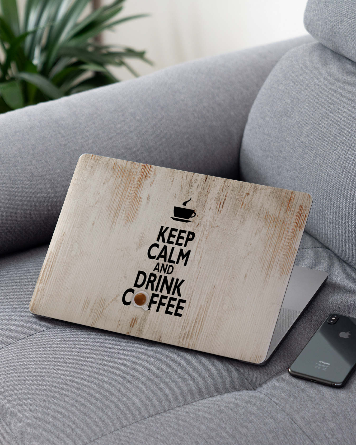 Drink Coffee Laptop Skin for 13 inch Apple MacBooks on a couch