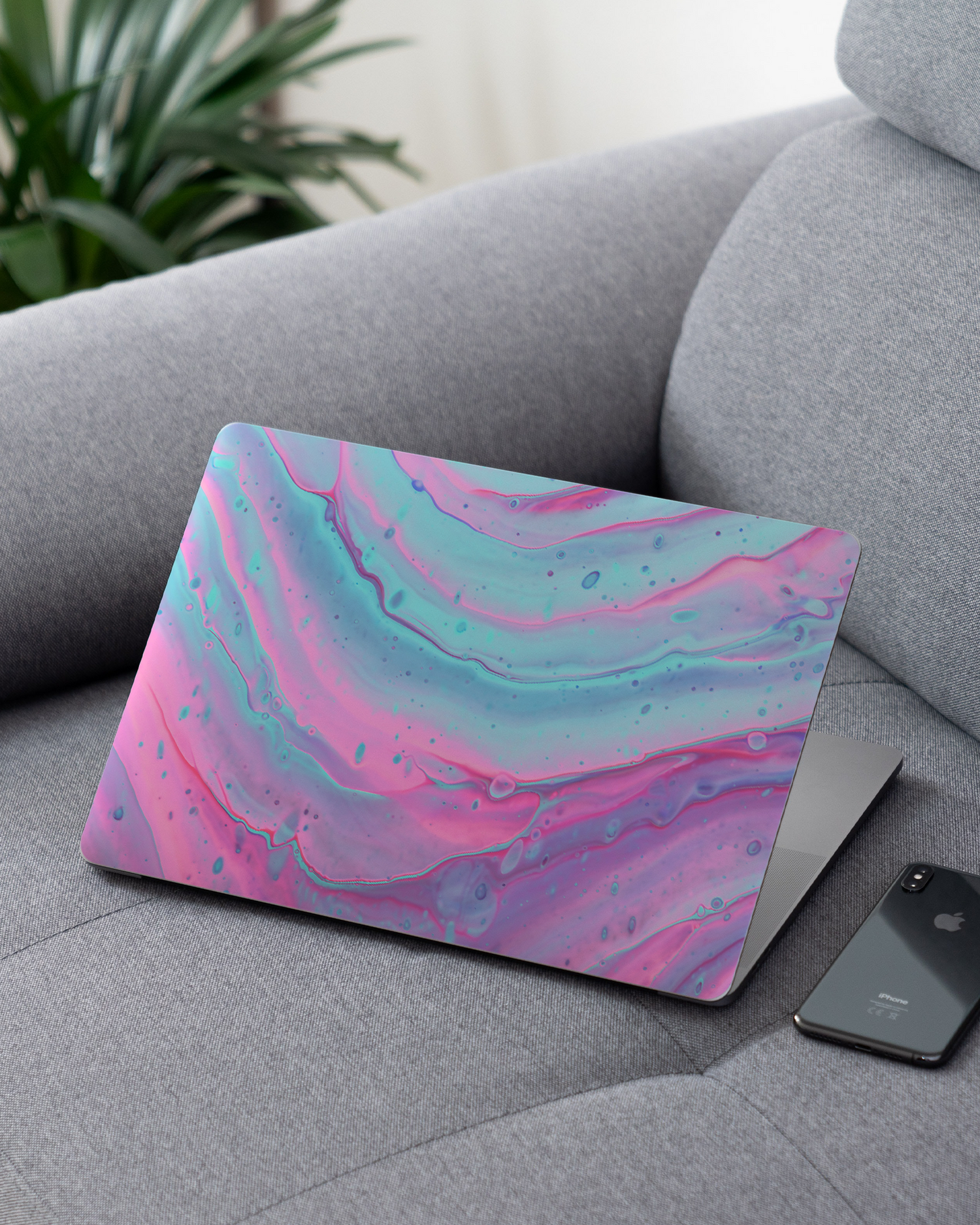 Wavey Laptop Skin for 13 inch Apple MacBooks on a couch