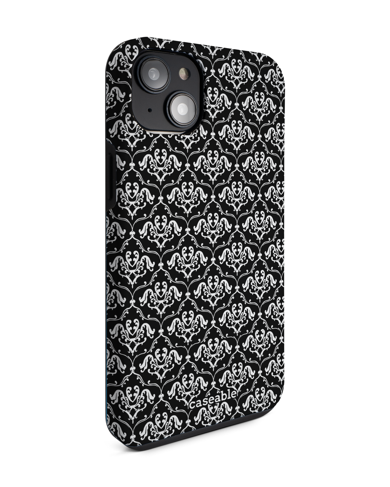 Black French Lillies Premium Phone Case for Apple iPhone 14 Plus: View from the left side