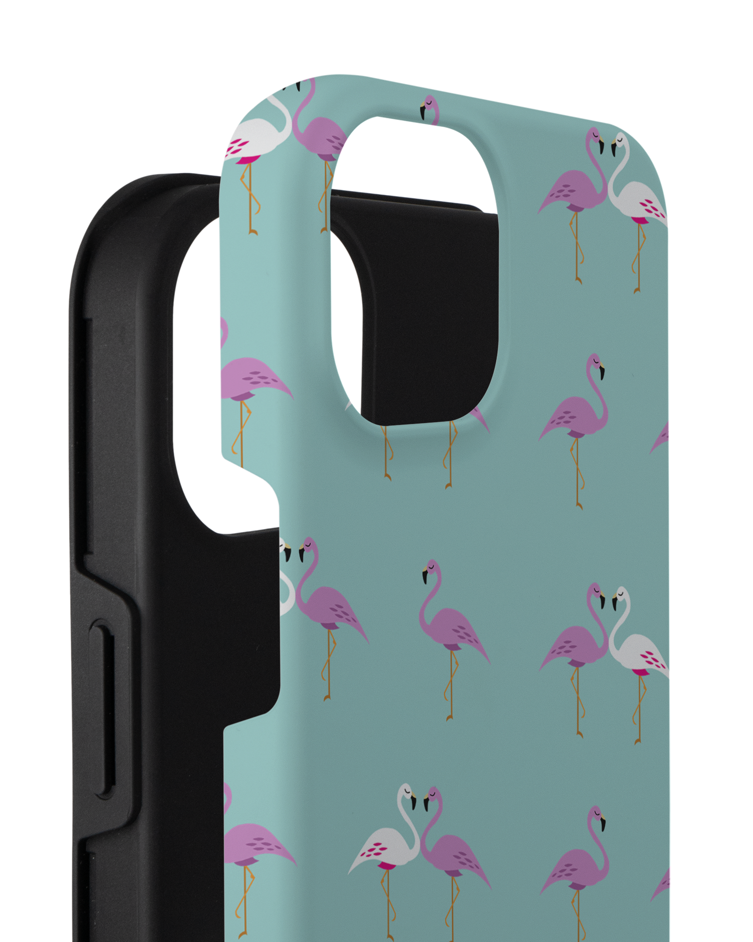 Two Flamingos Premium Phone Case for Apple iPhone 14 Plus consisting of 2 parts