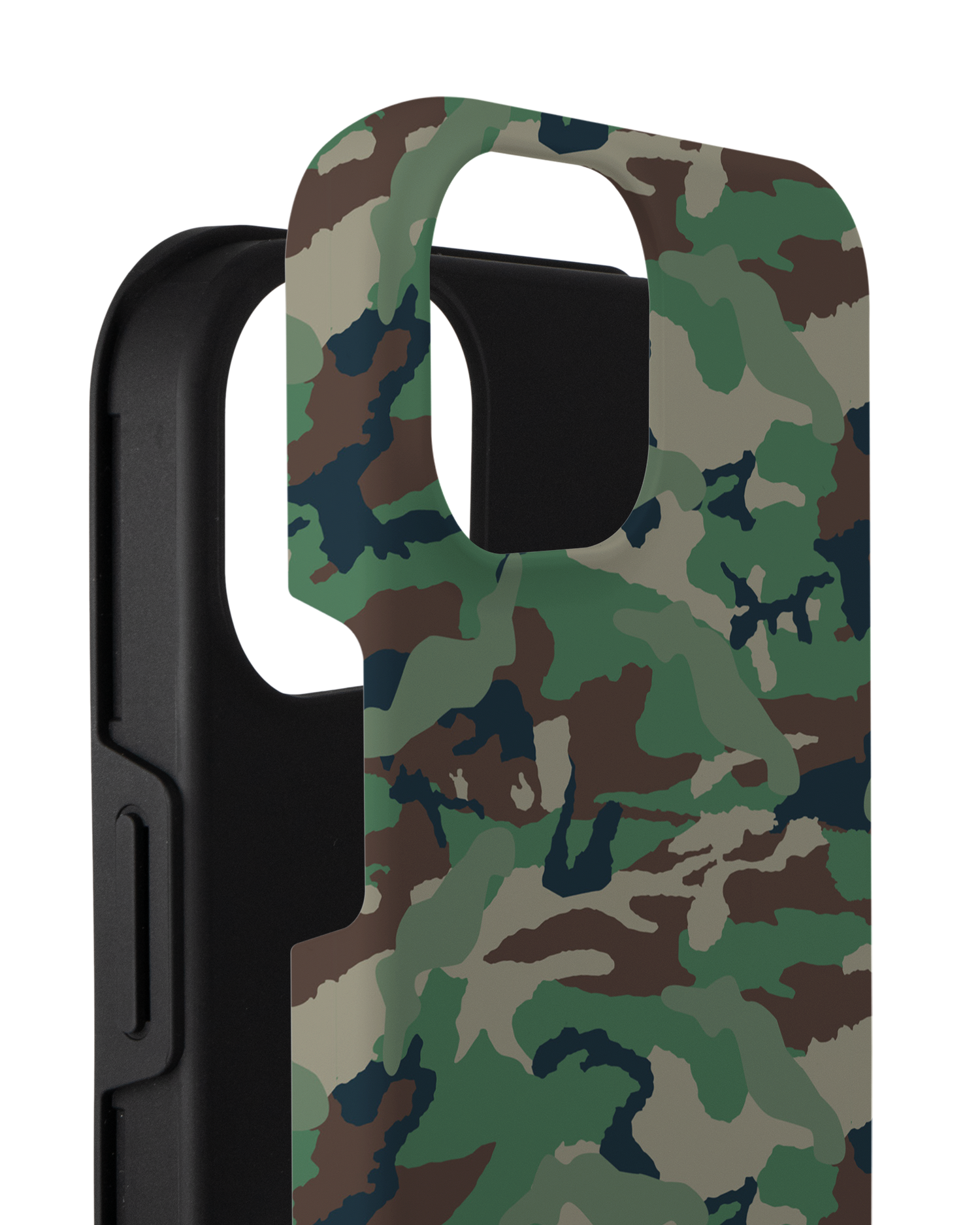 Green and Brown Camo Premium Phone Case for Apple iPhone 14 Plus consisting of 2 parts