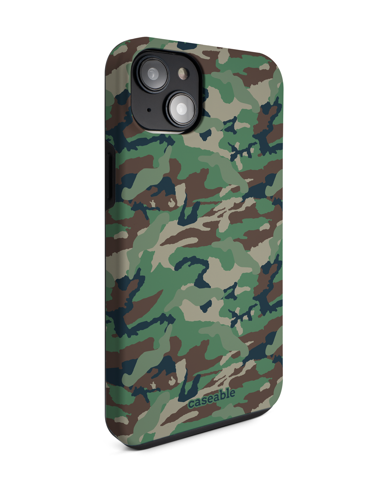 Green and Brown Camo Premium Phone Case for Apple iPhone 14 Plus: View from the left side