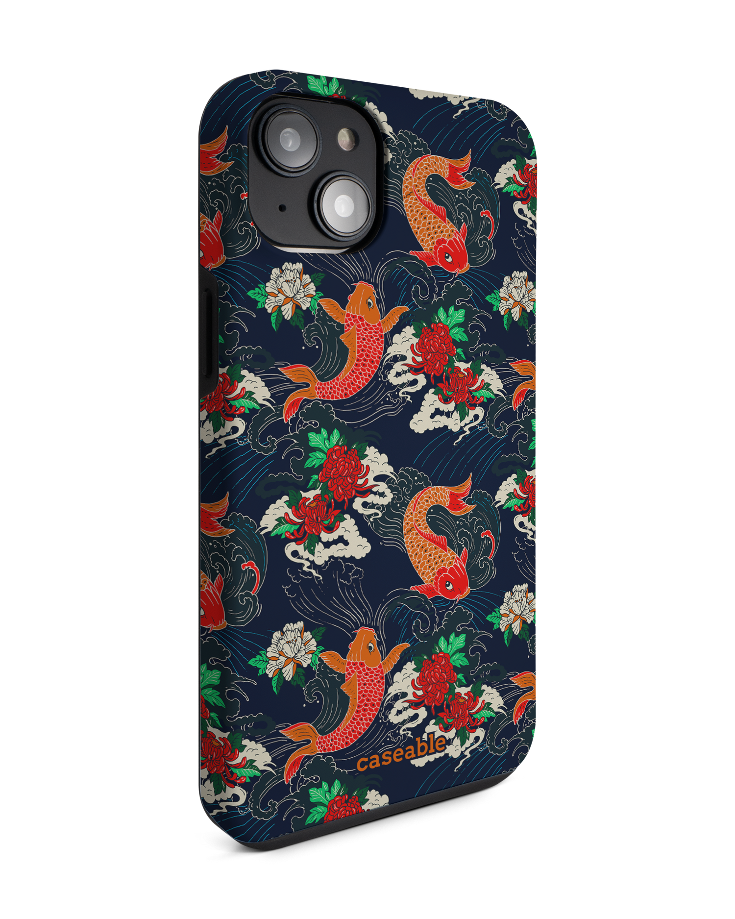 Repeating Koi Premium Phone Case for Apple iPhone 14 Plus: View from the left side