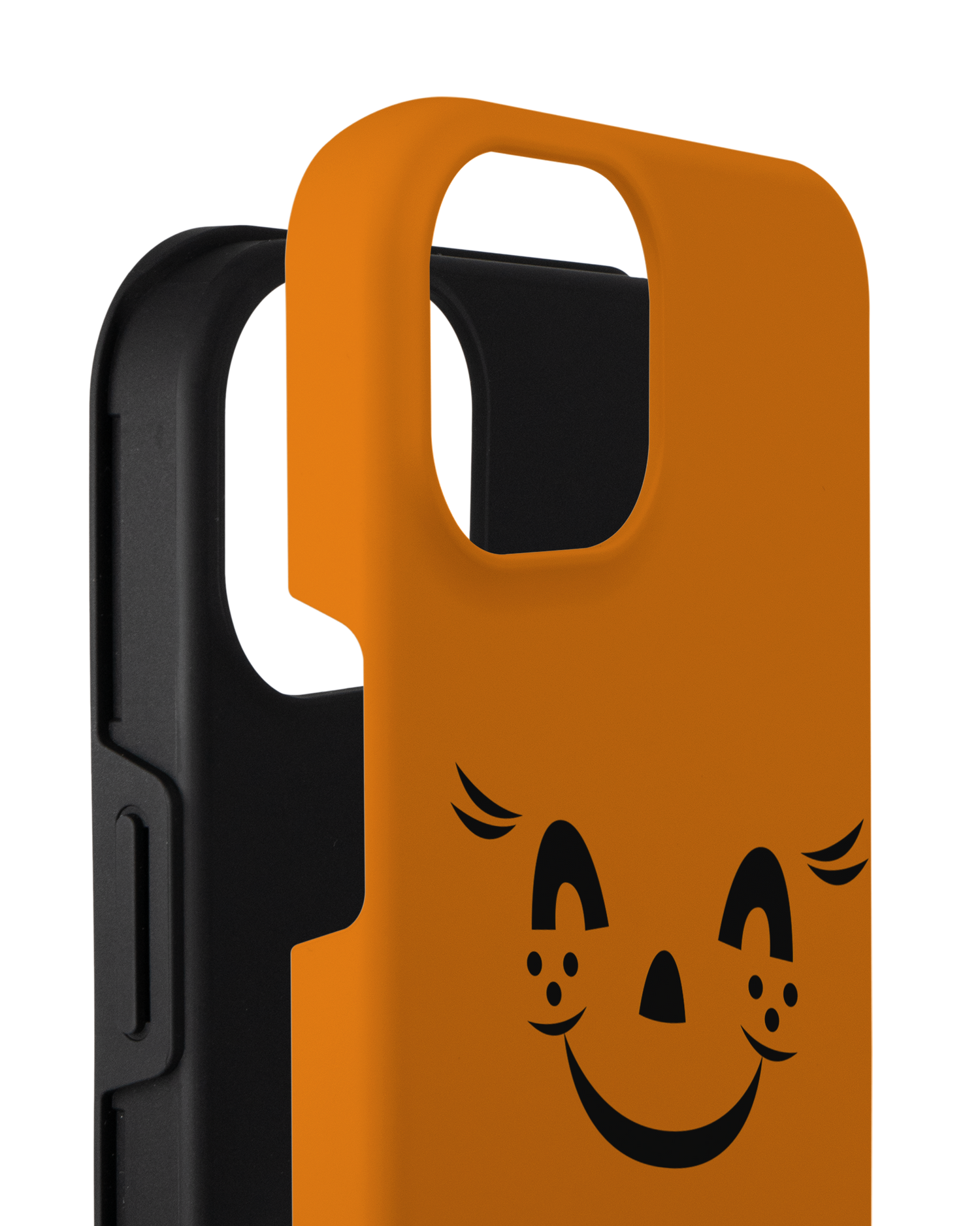 Pumpkin Smiles Premium Phone Case for Apple iPhone 14 Plus consisting of 2 parts