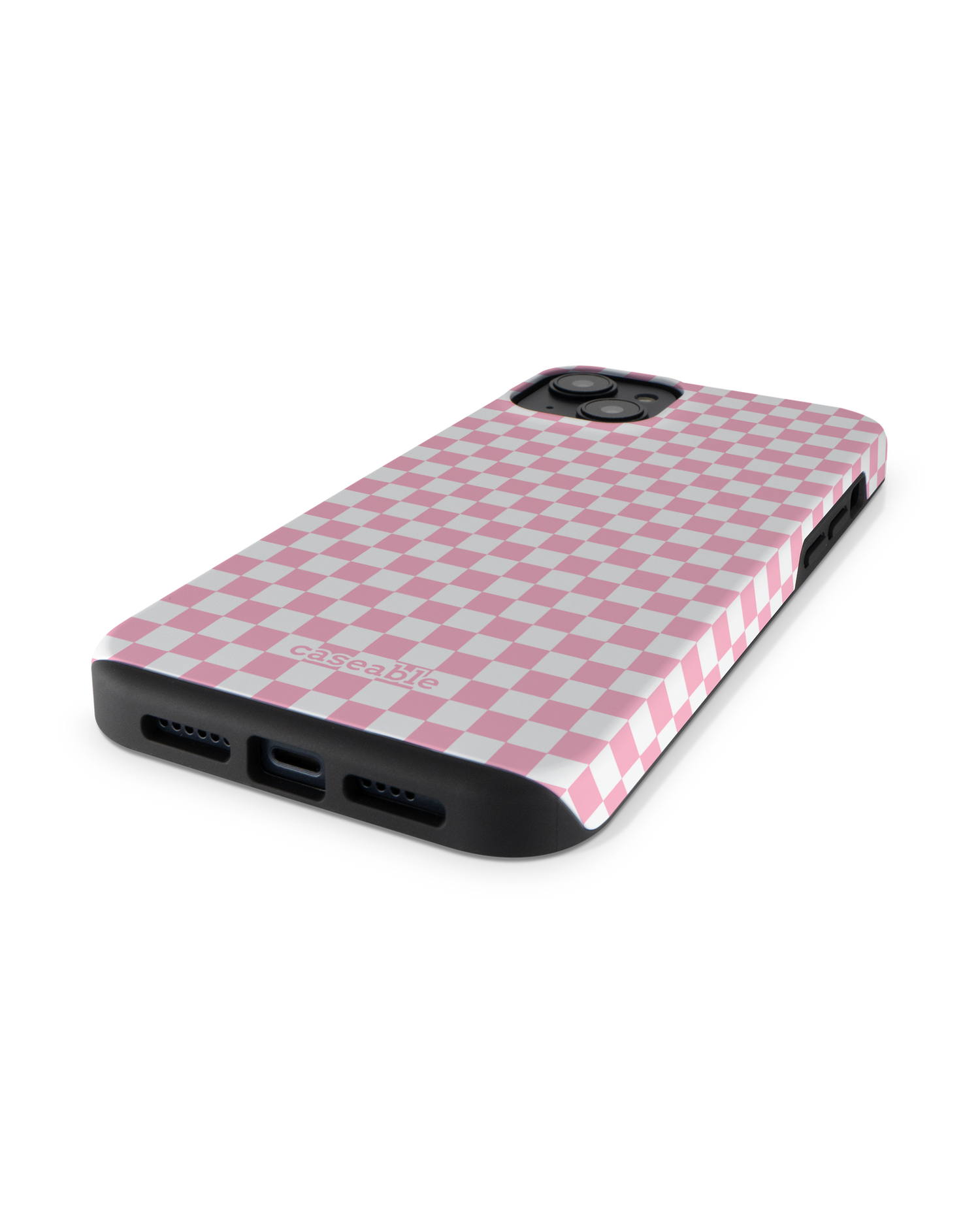 Pink Checkerboard Premium Phone Case for Apple iPhone 14 Plus: Lying