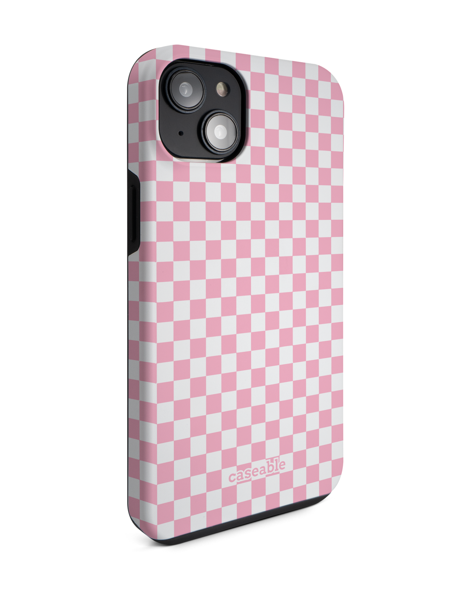 Pink Checkerboard Premium Phone Case for Apple iPhone 14 Plus: View from the left side