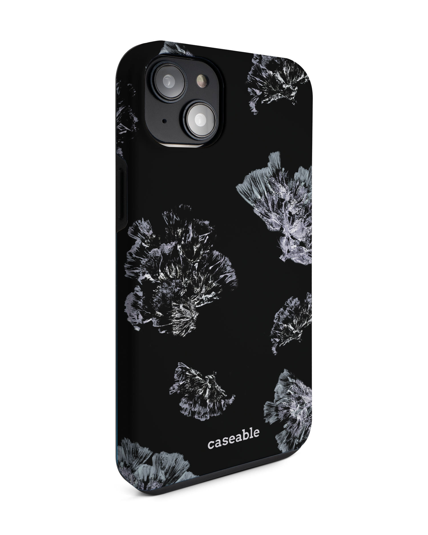 Silver Petals Premium Phone Case for Apple iPhone 14 Plus: View from the left side