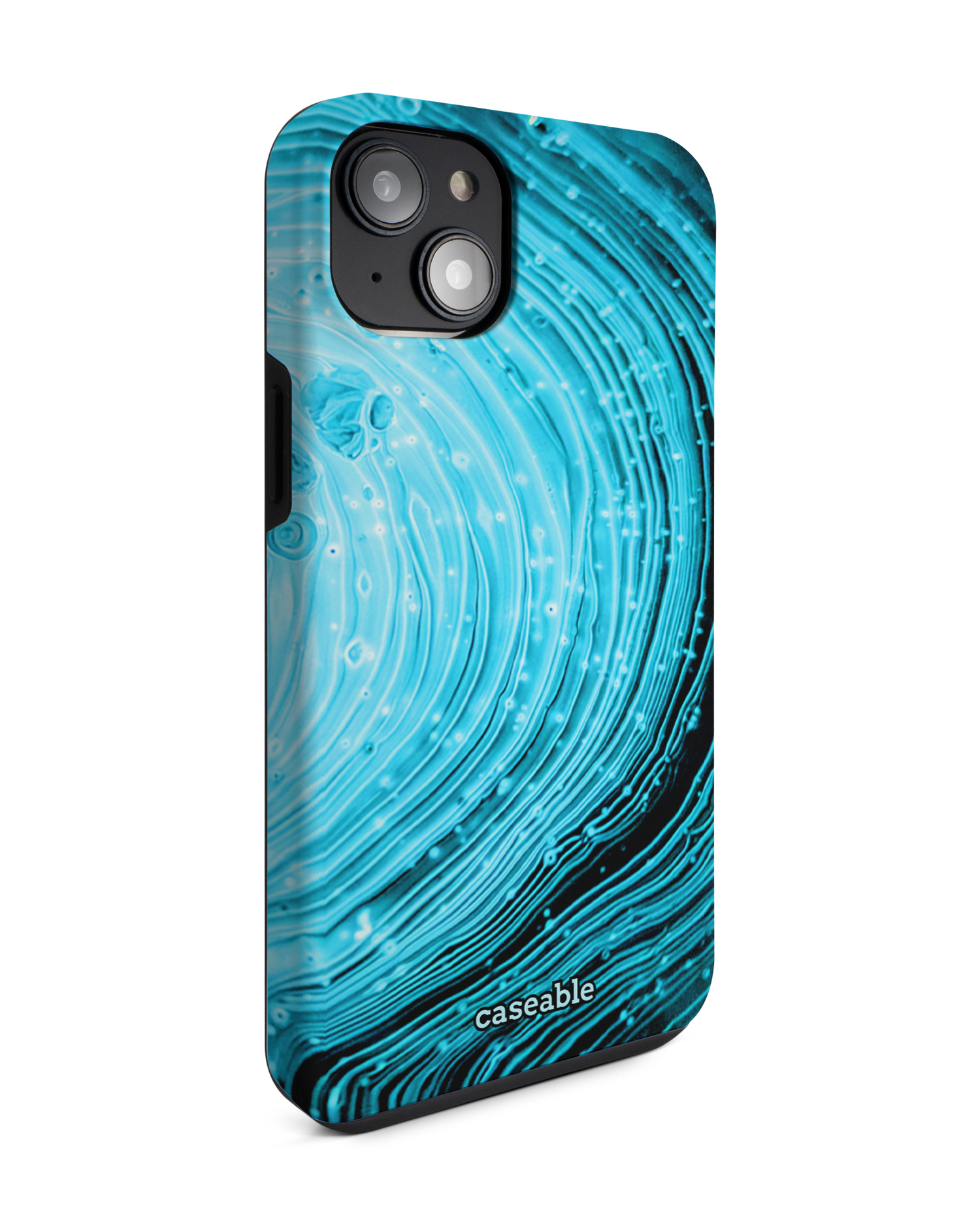 Turquoise Ripples Premium Phone Case for Apple iPhone 14 Plus: View from the left side