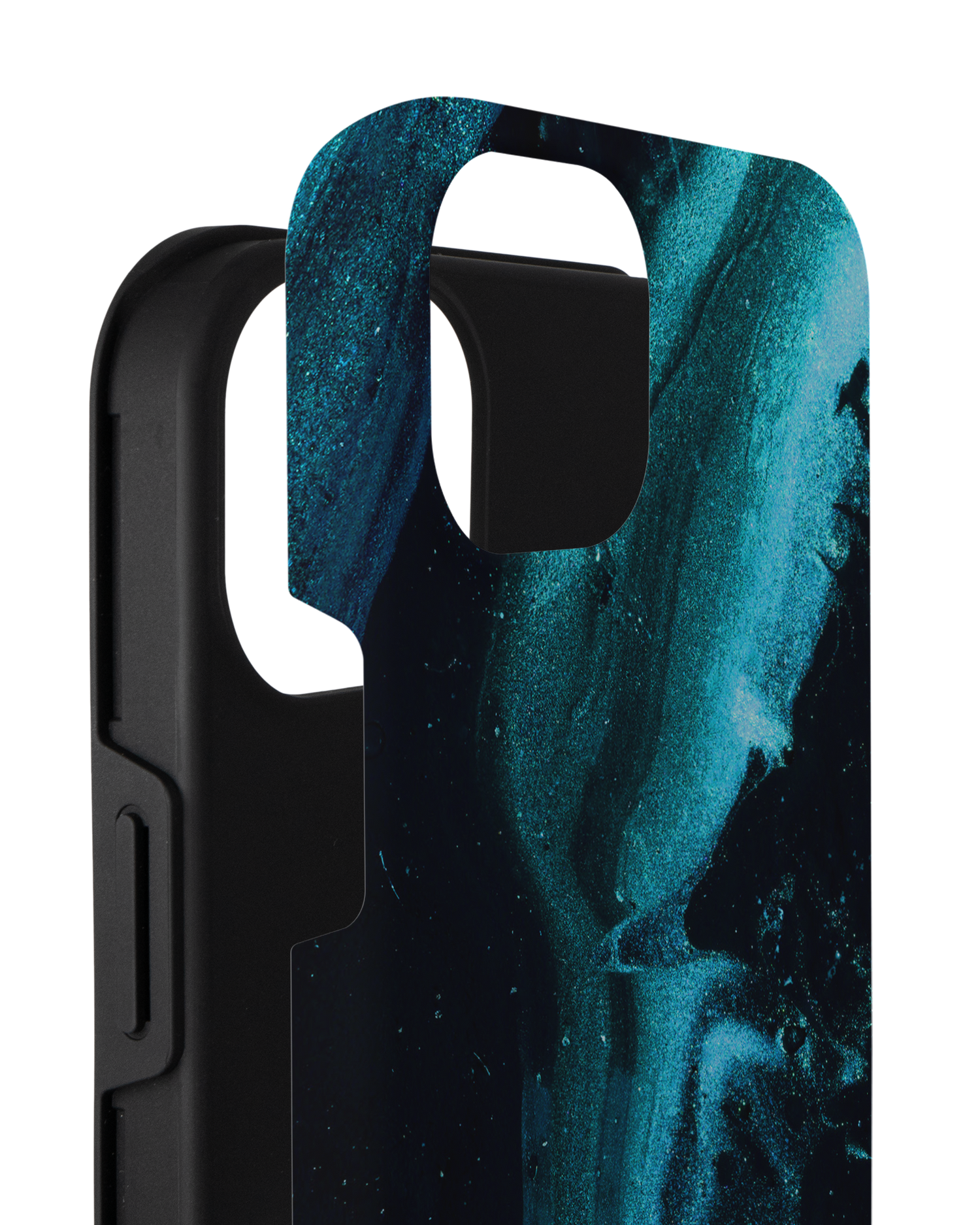 Deep Turquoise Sparkle Premium Phone Case for Apple iPhone 14 Plus consisting of 2 parts