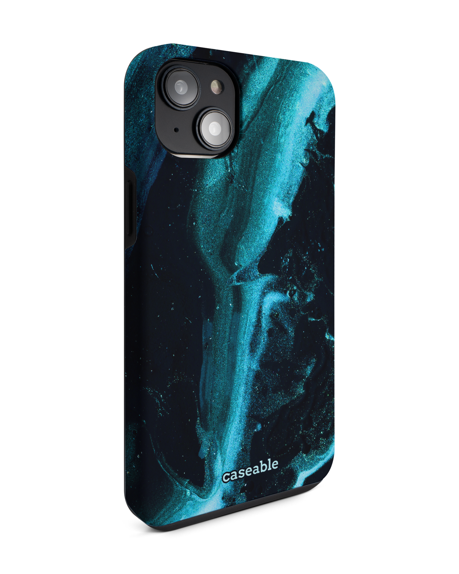 Deep Turquoise Sparkle Premium Phone Case for Apple iPhone 14 Plus: View from the left side