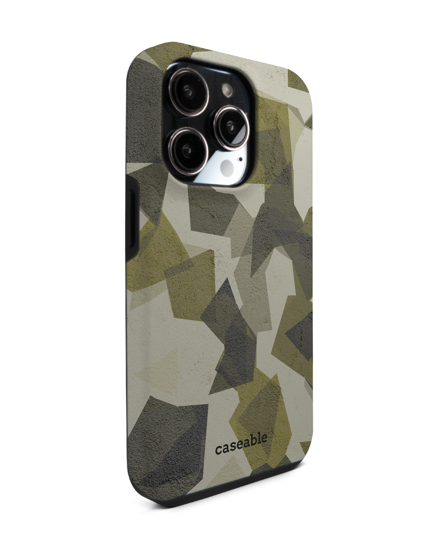 Geometric Camo Green Premium Phone Case for Apple iPhone 14 Pro: View from the left side