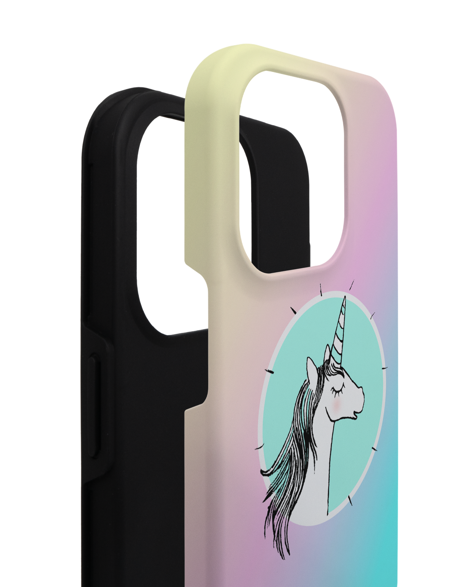 Happiness Unicorn Premium Phone Case for Apple iPhone 14 Pro consisting of 2 parts