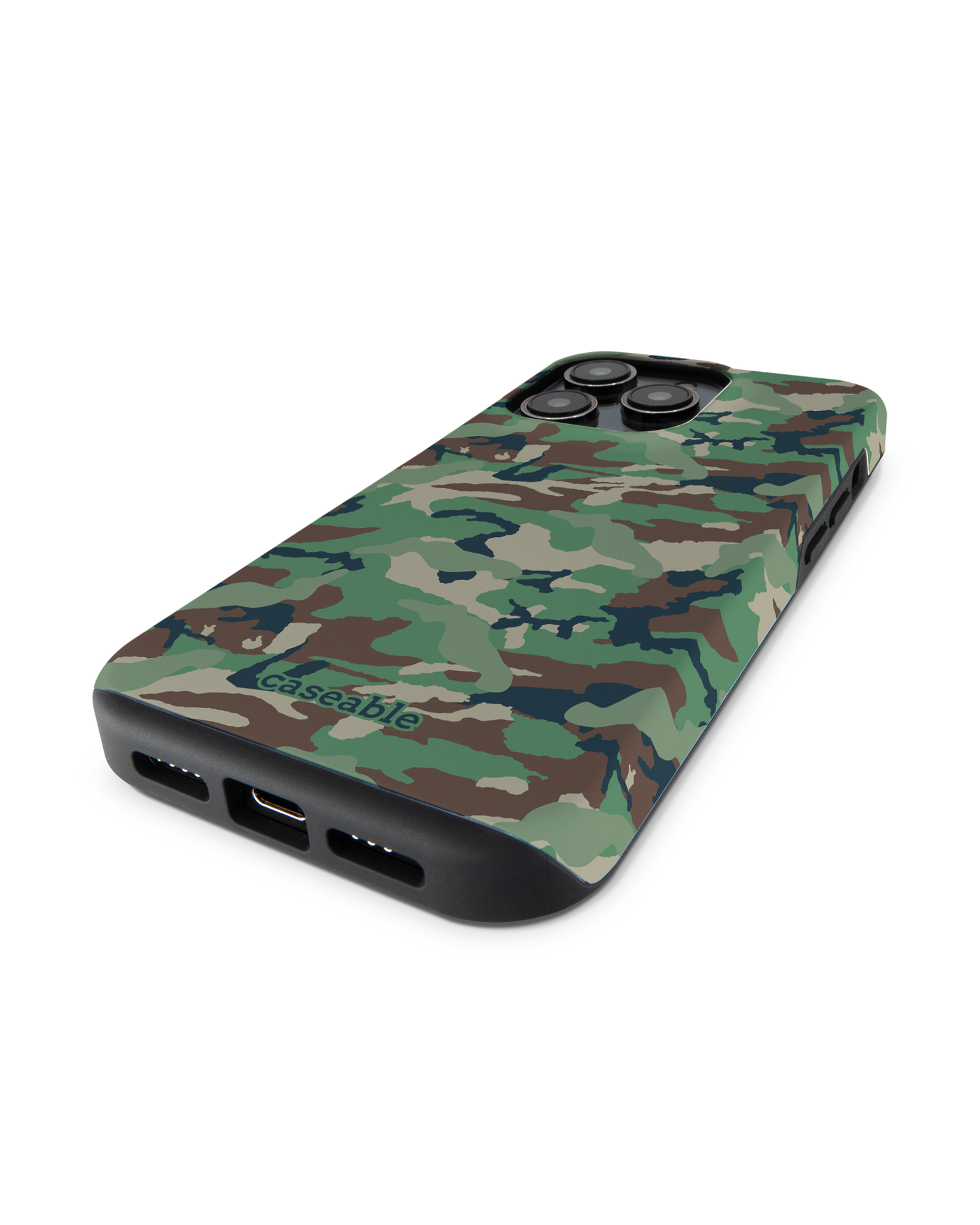 Green and Brown Camo Premium Phone Case for Apple iPhone 14 Pro: Lying