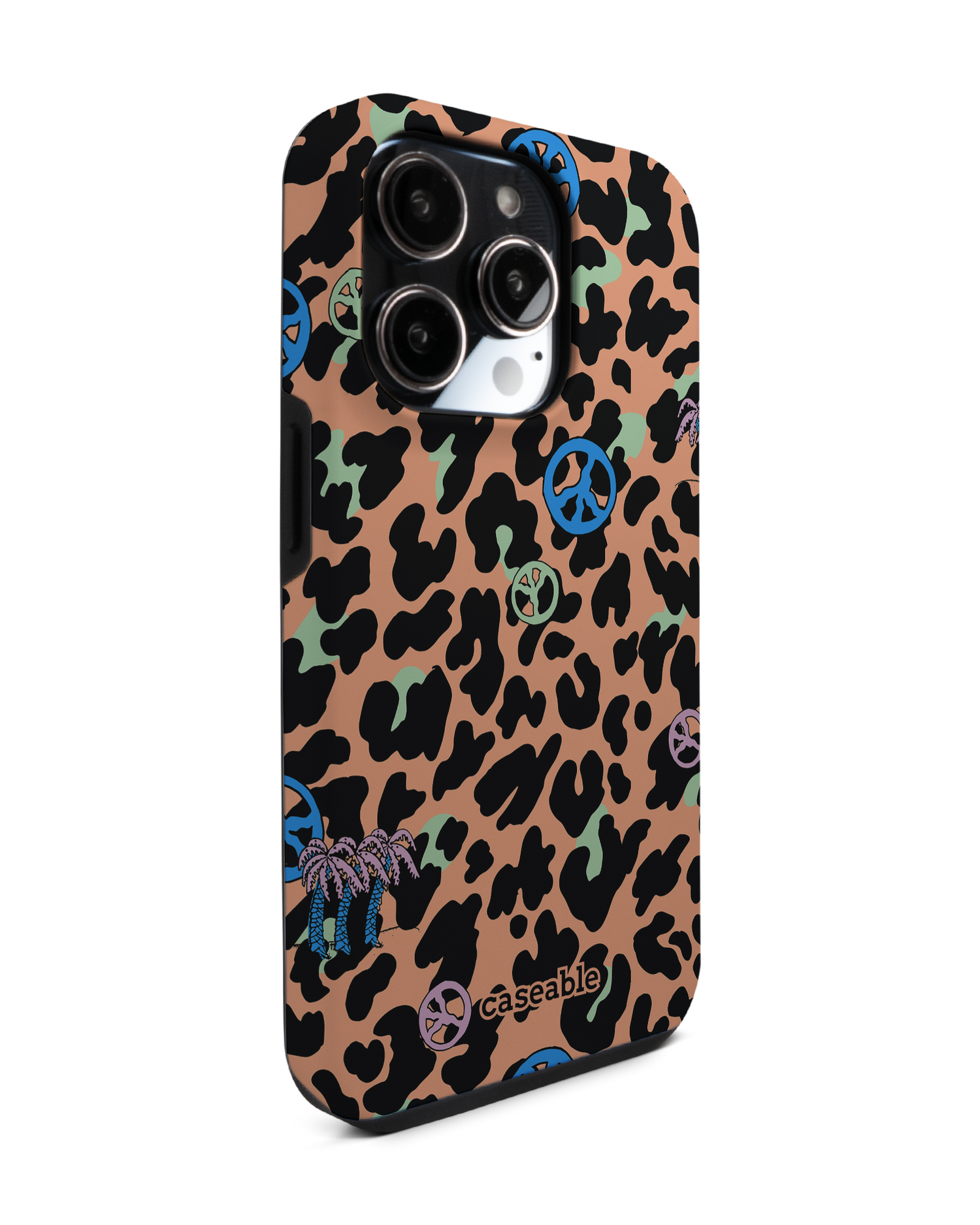 Leopard Peace Palms Premium Phone Case for Apple iPhone 14 Pro: View from the left side