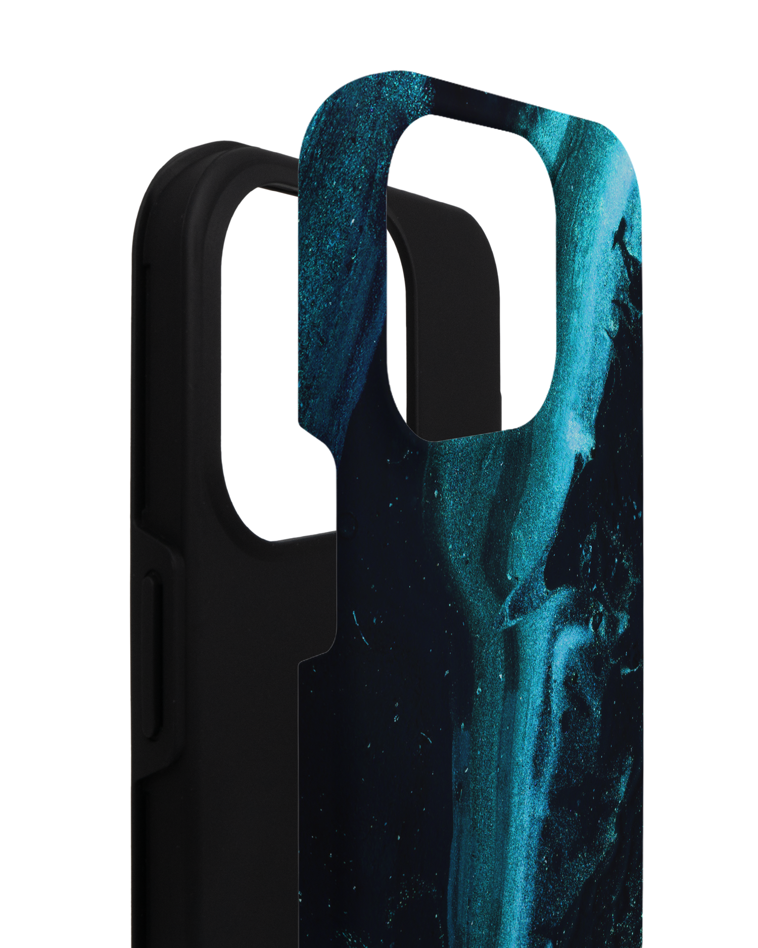 Deep Turquoise Sparkle Premium Phone Case for Apple iPhone 14 Pro consisting of 2 parts