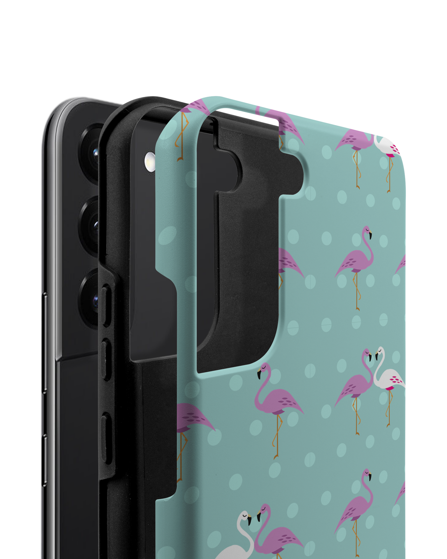 Two Flamingos Premium Phone Case Samsung Galaxy S22 Plus 5G consisting of 2 parts