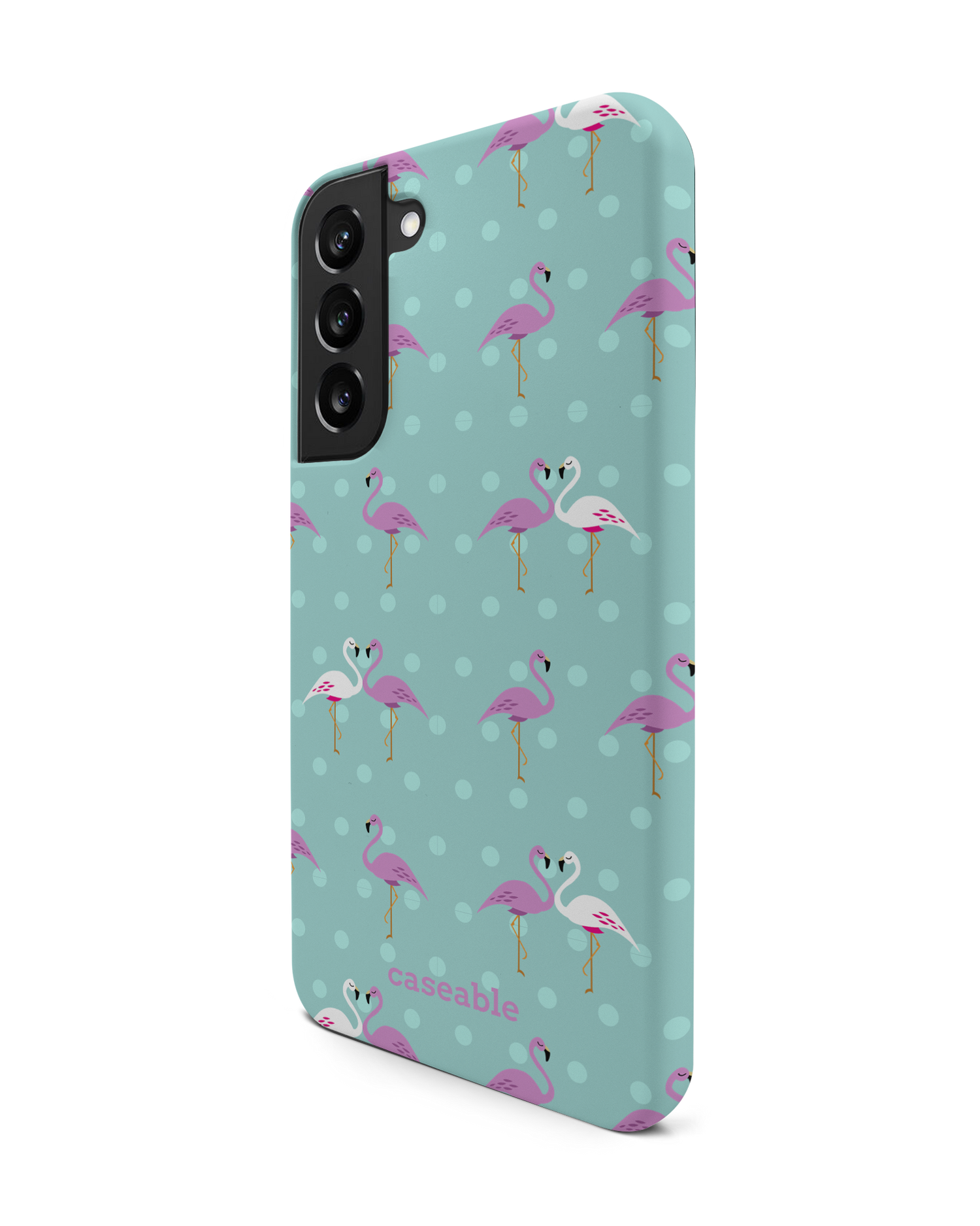Two Flamingos Premium Phone Case Samsung Galaxy S22 Plus 5G: View from the right side