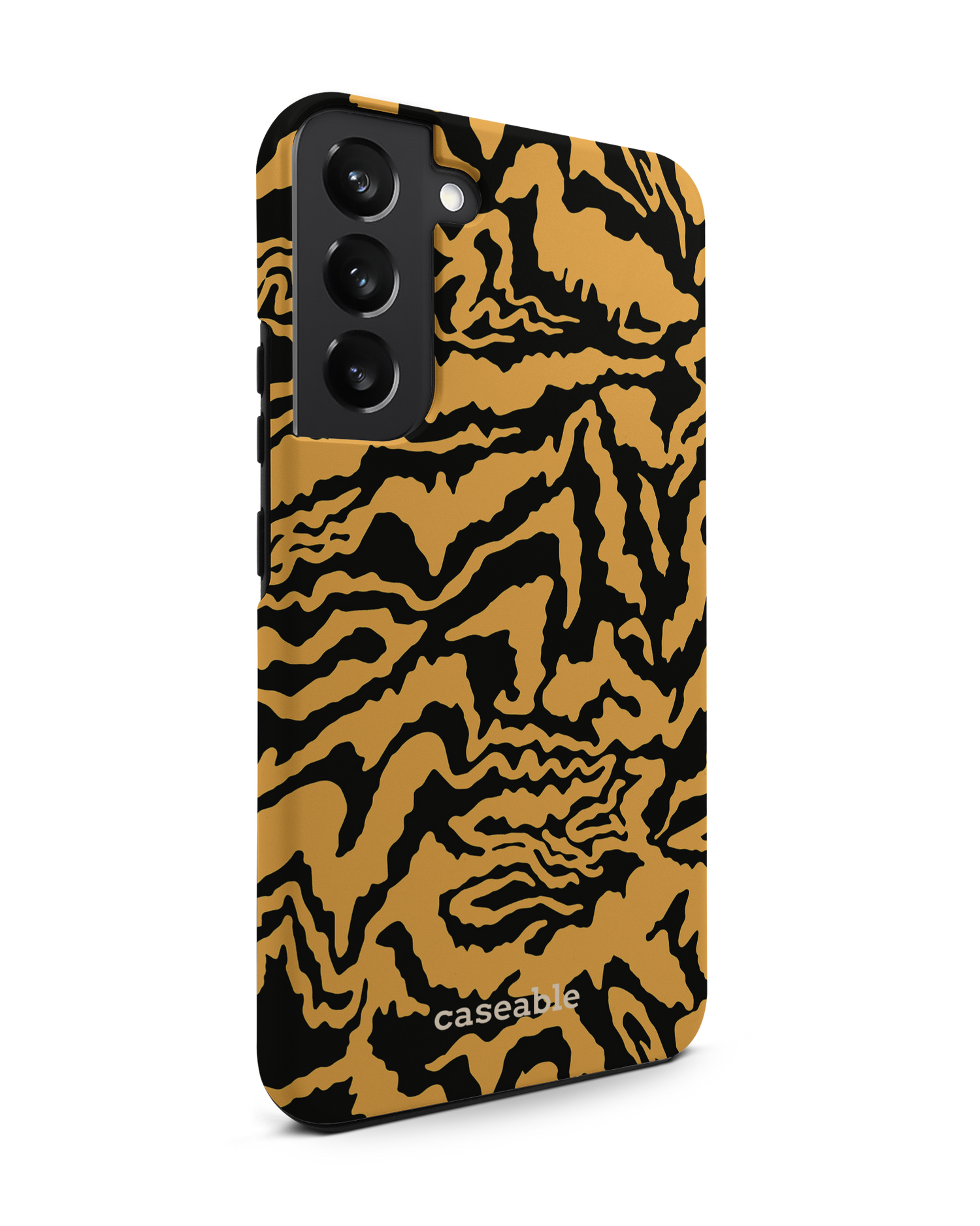 Warped Tiger Stripes Premium Phone Case Samsung Galaxy S22 Plus 5G: View from the left side