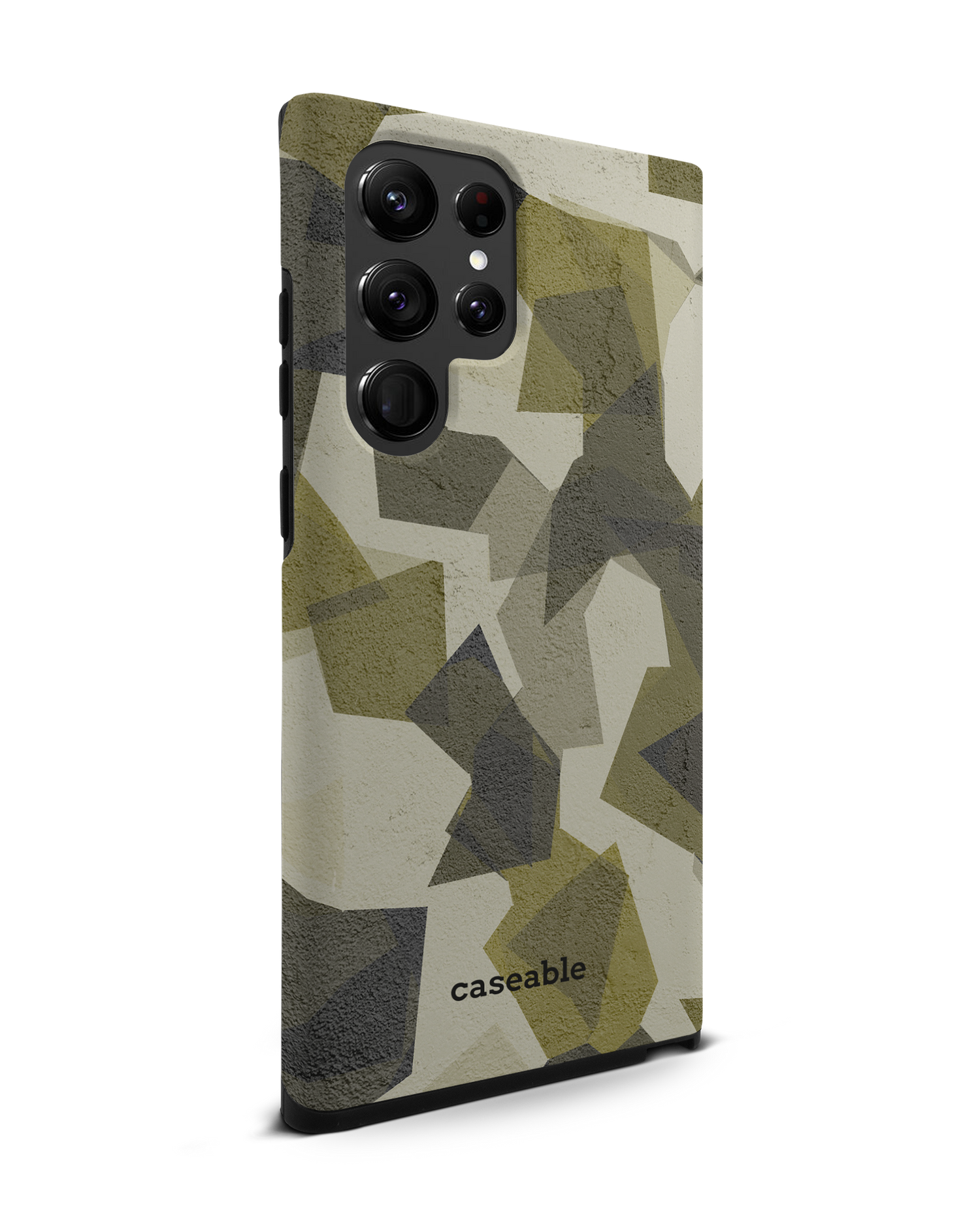 Geometric Camo Green Premium Phone Case Samsung Galaxy S22 Ultra 5G: View from the left side