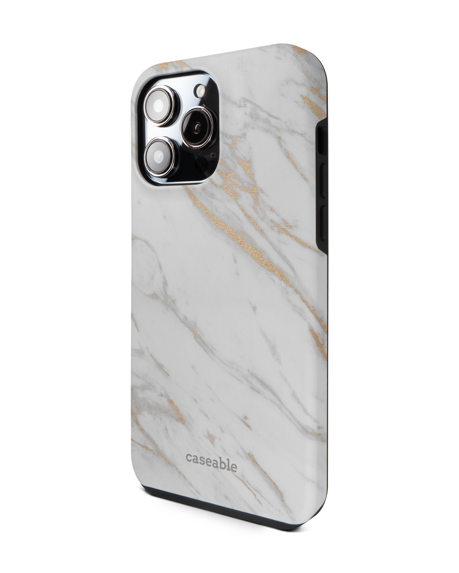 Gold Marble Elegance Premium Phone Case for Apple iPhone 14 Pro Max: View from the right side