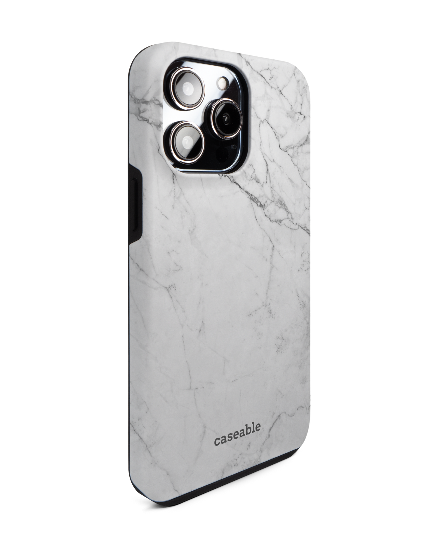 White Marble Premium Phone Case for Apple iPhone 14 Pro Max: View from the left side